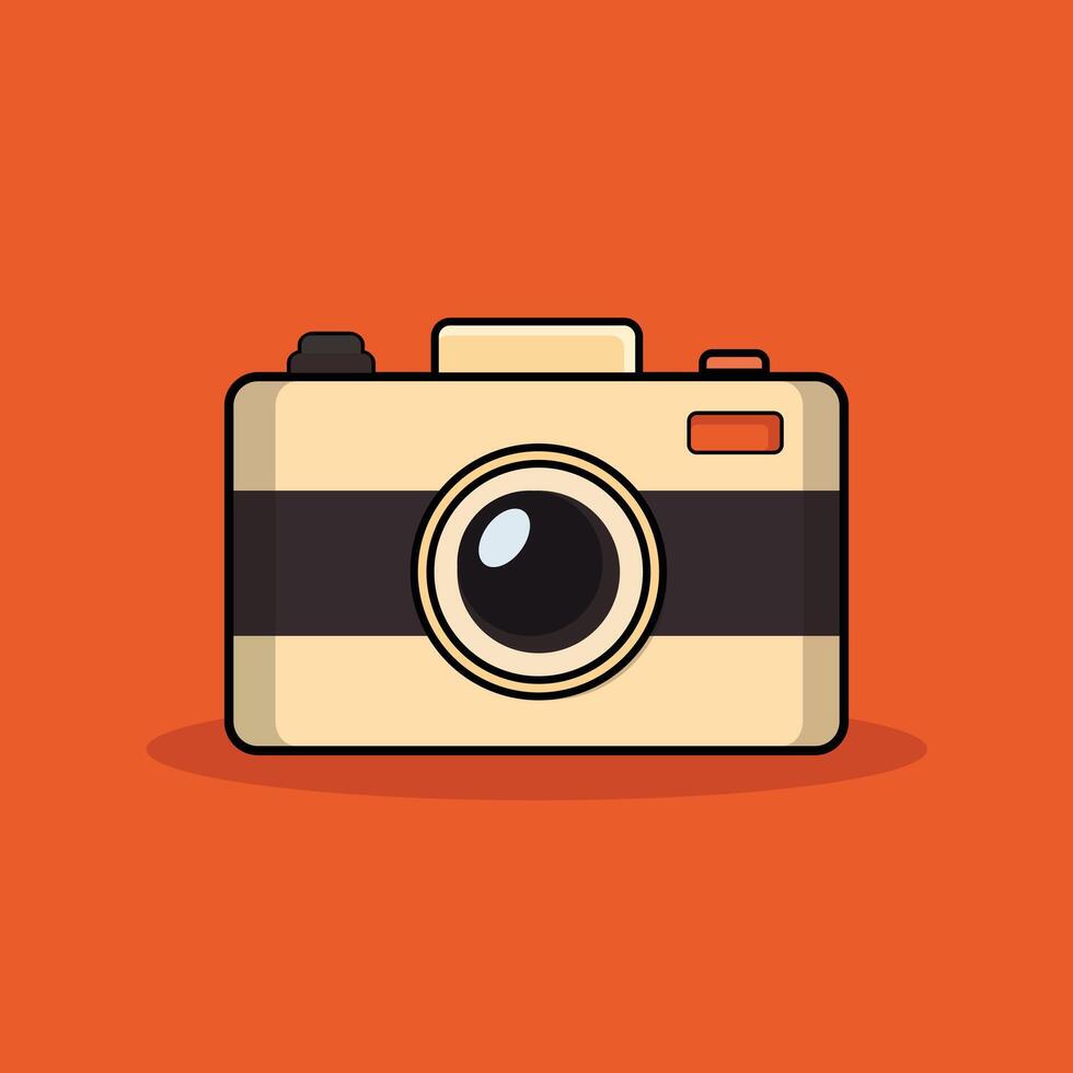 Retro photo camera illustration digital camera with a solid color background vector