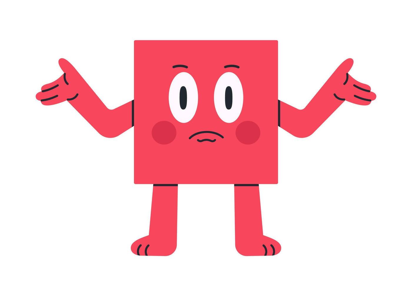 Comic square shape. Cartoon geometric square mascot, funny square character with facial emotions flat illustration. Cute square mascot with humorous face vector