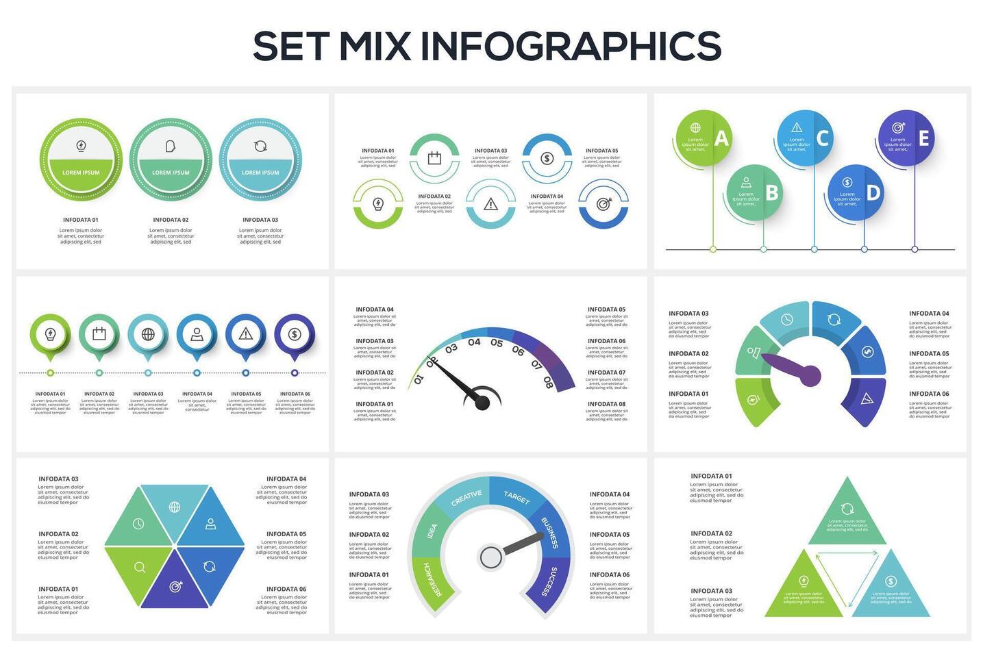 Set creative concept for infographic with 3. 5, 6, 7 steps, options, parts or processes. Business data visualization. vector