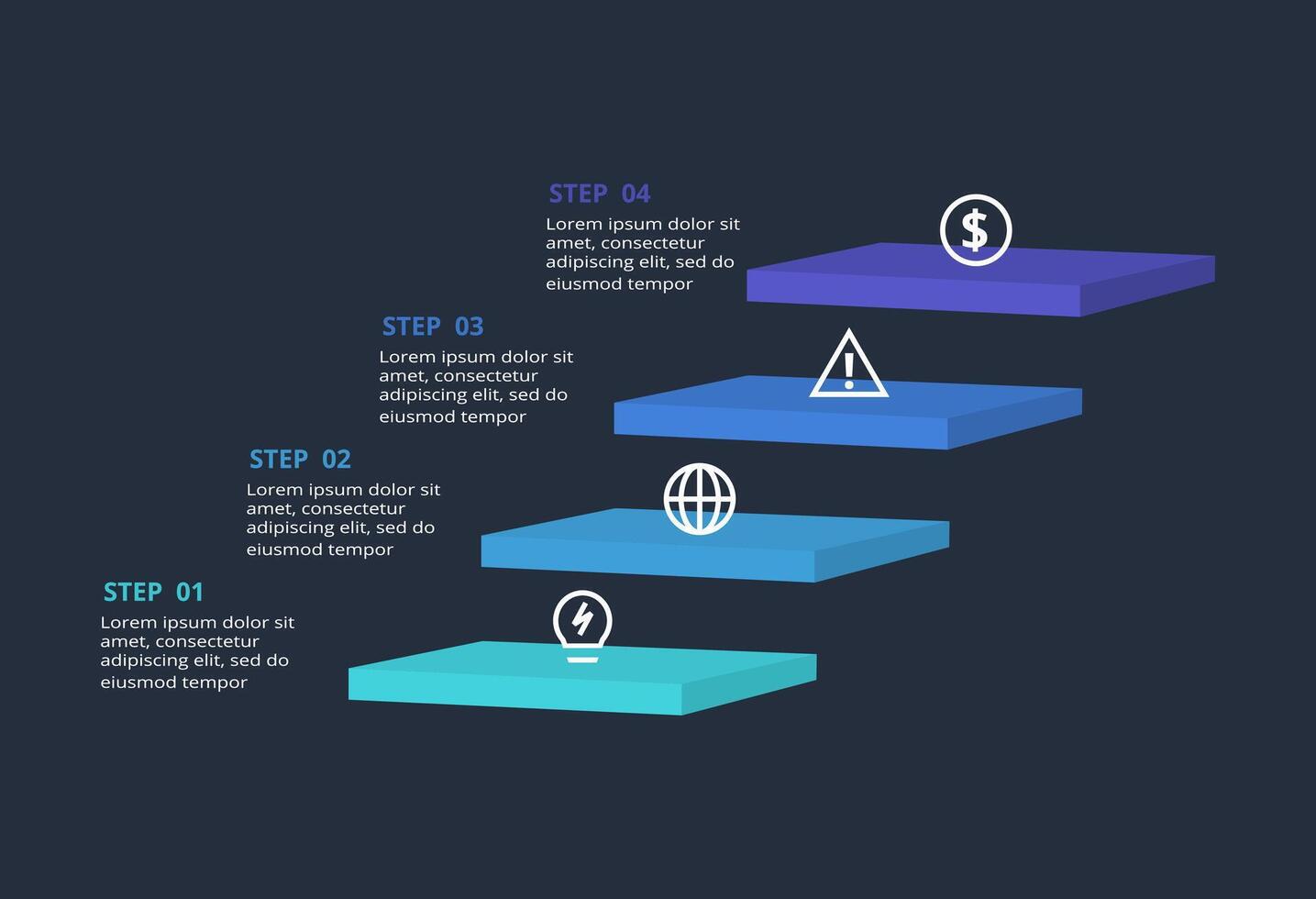 Creative infographic with 4 elements, presentations, illustration. Template for web on a black background. vector