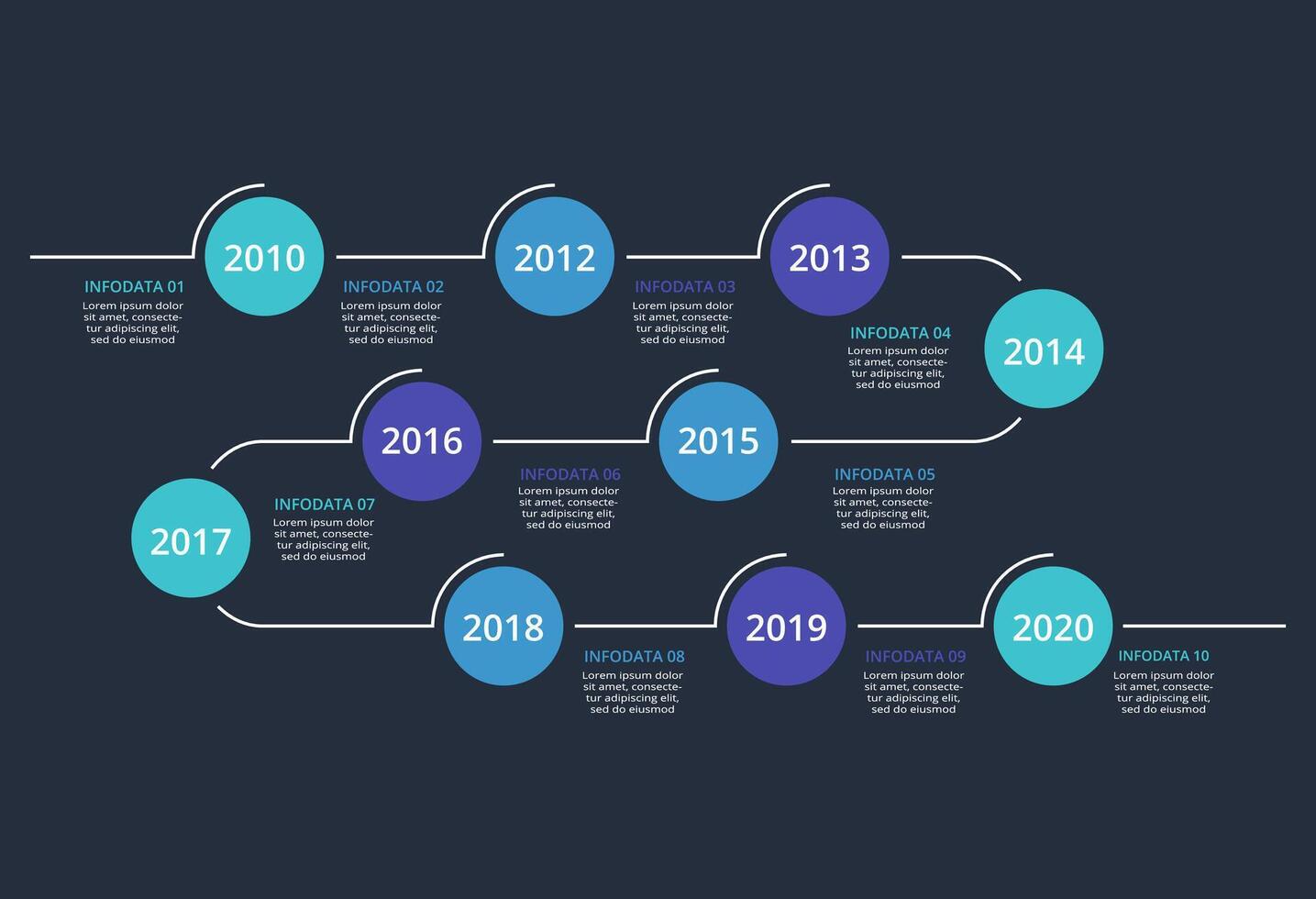 Creative infographic with 10 elements, presentations, illustration. Template for web on a black background. vector