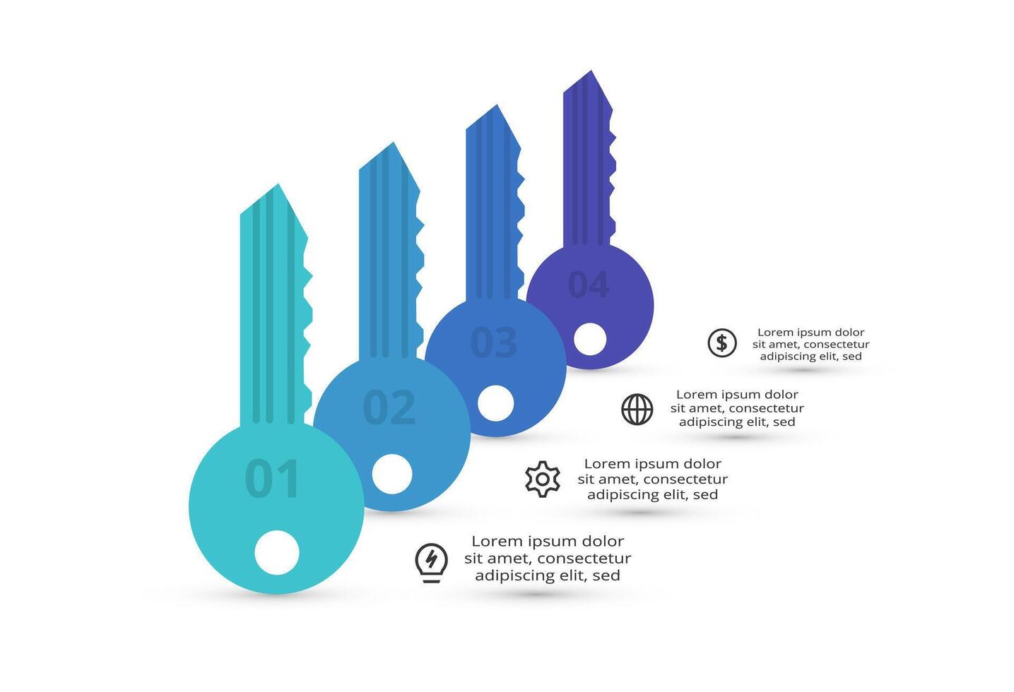 Key with 4 elements, infographic template for web, business, presentations, illustration. Business data visualization. vector
