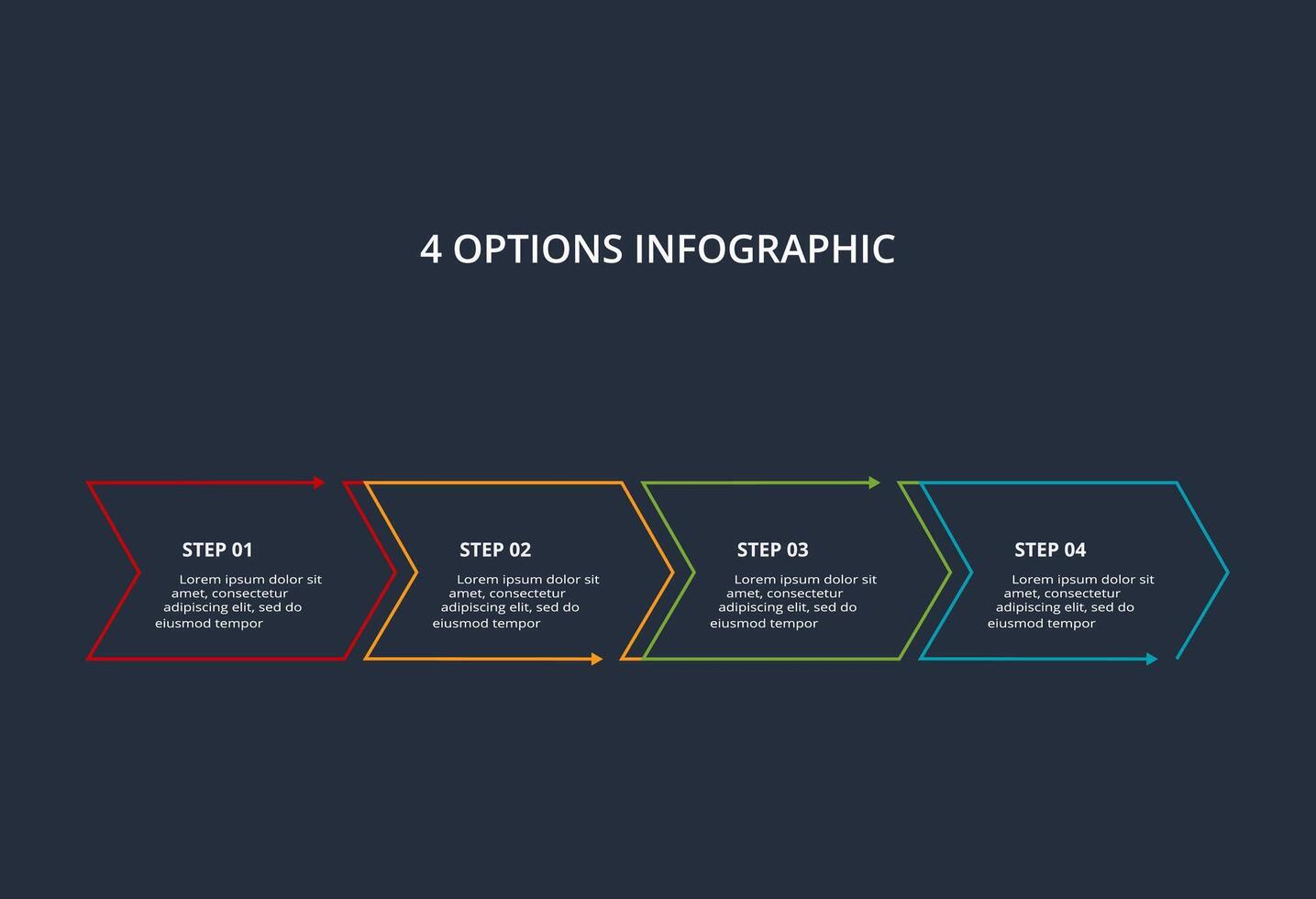 Line concept for infographic with 4 steps, options, parts or processes. Template for web on a black background. vector