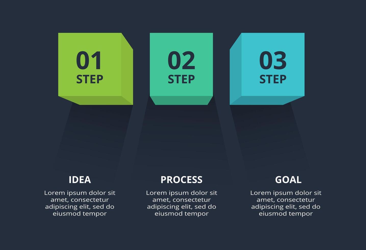 3d concept for infographic with 3 steps, options, parts or processes. Template for web on a black background. vector