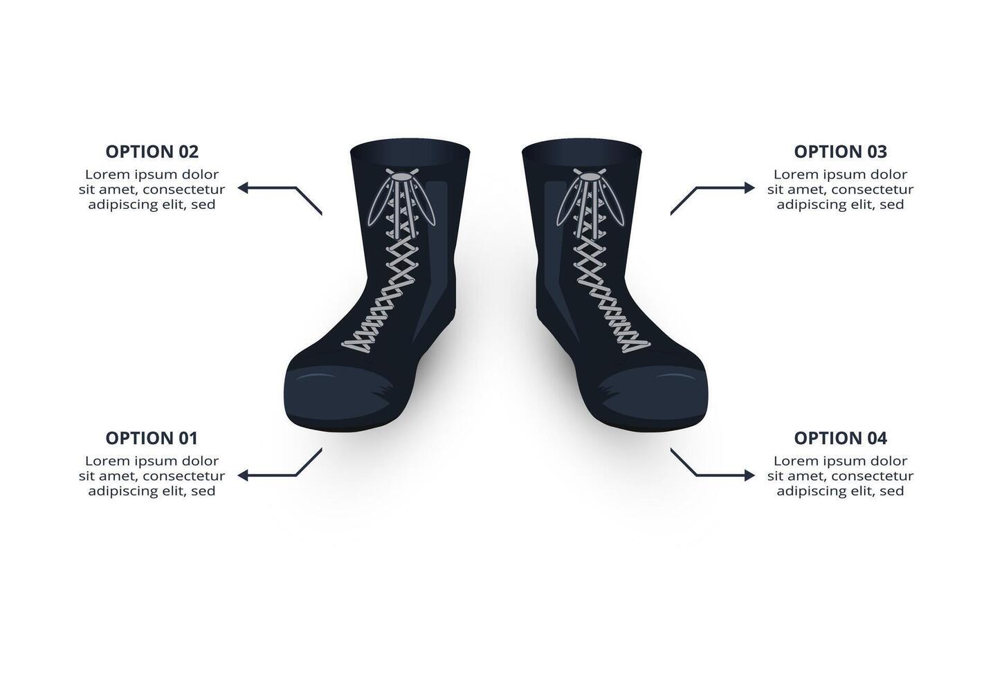 Military concept for infographic with 4 steps, options, parts or processes. Army boots marks vector