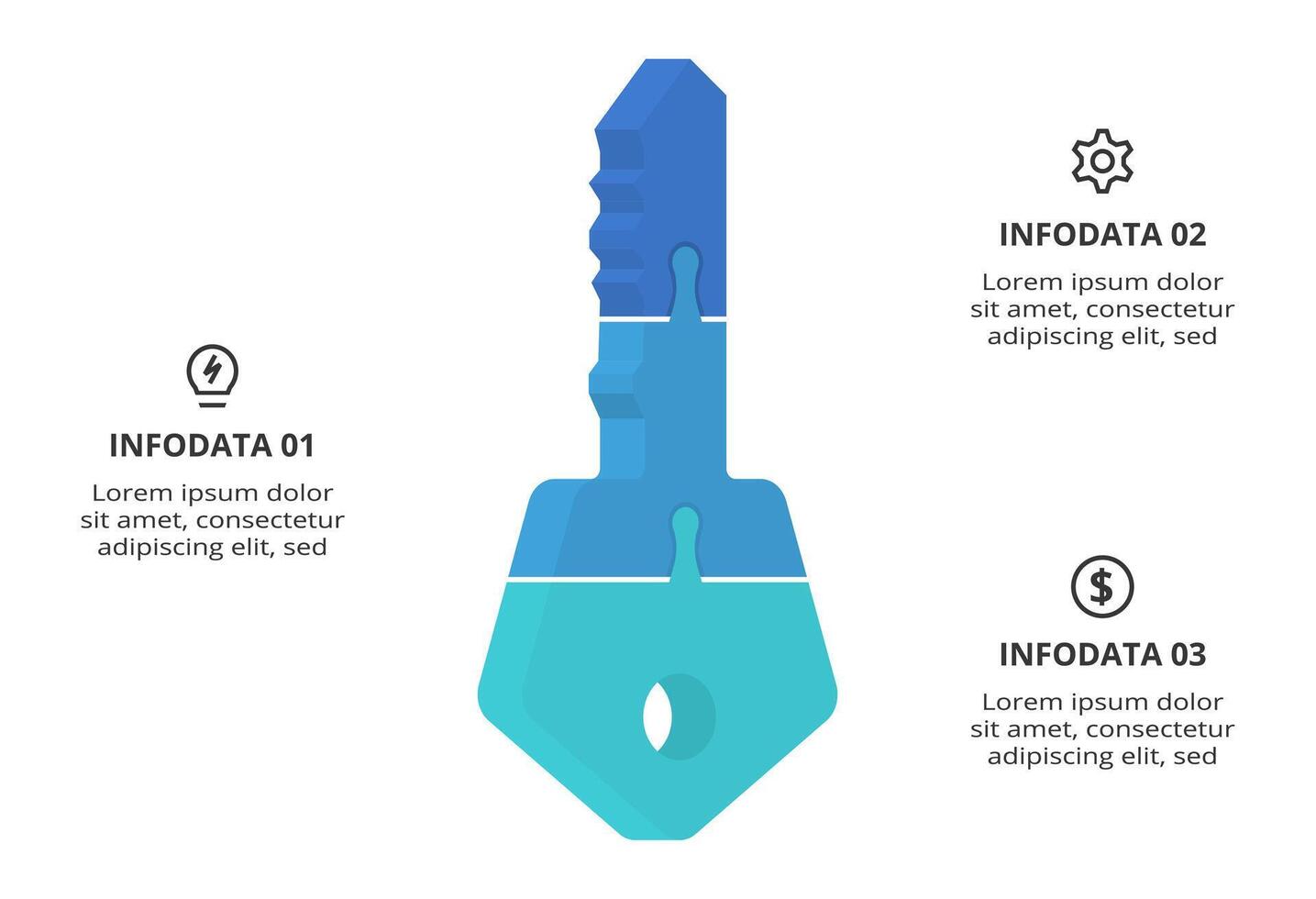 Key with 3 elements, infographic template for web, business, presentations, illustration. Business data visualization. vector