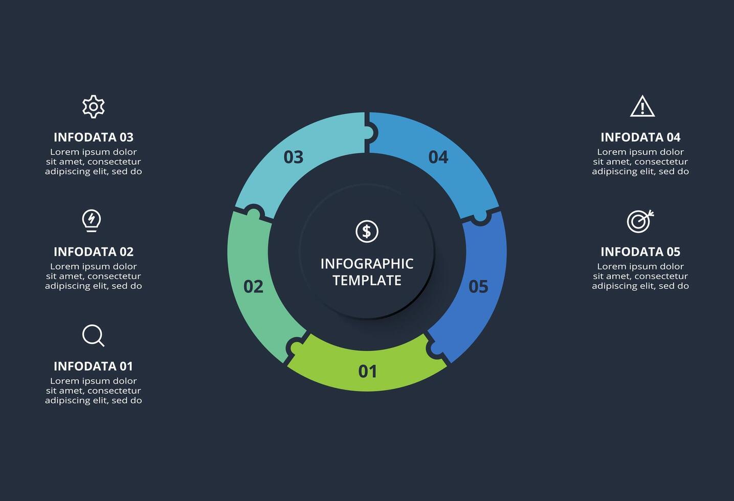 Diagram concept for infographic with 5 steps, options, parts or processes. Template for web on a black background. vector