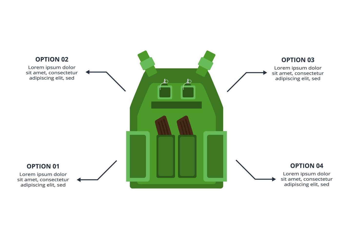 Military concept for infographic with 4 steps, options, parts or processes. Army boots marks vector