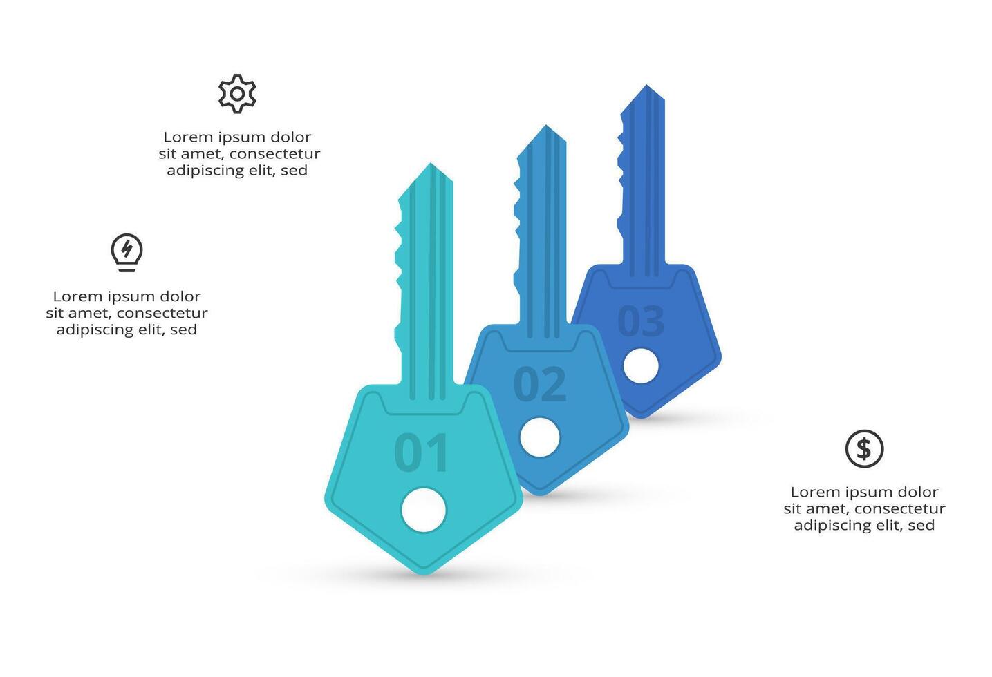Key with 3 elements, infographic template for web, business, presentations, illustration. Business data visualization. vector
