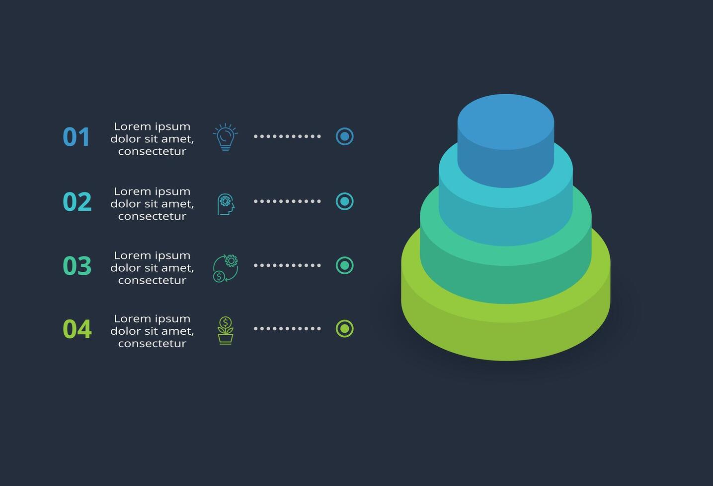 3d concept for infographic with 4 steps, options, parts or processes. Template for web on a black background. vector