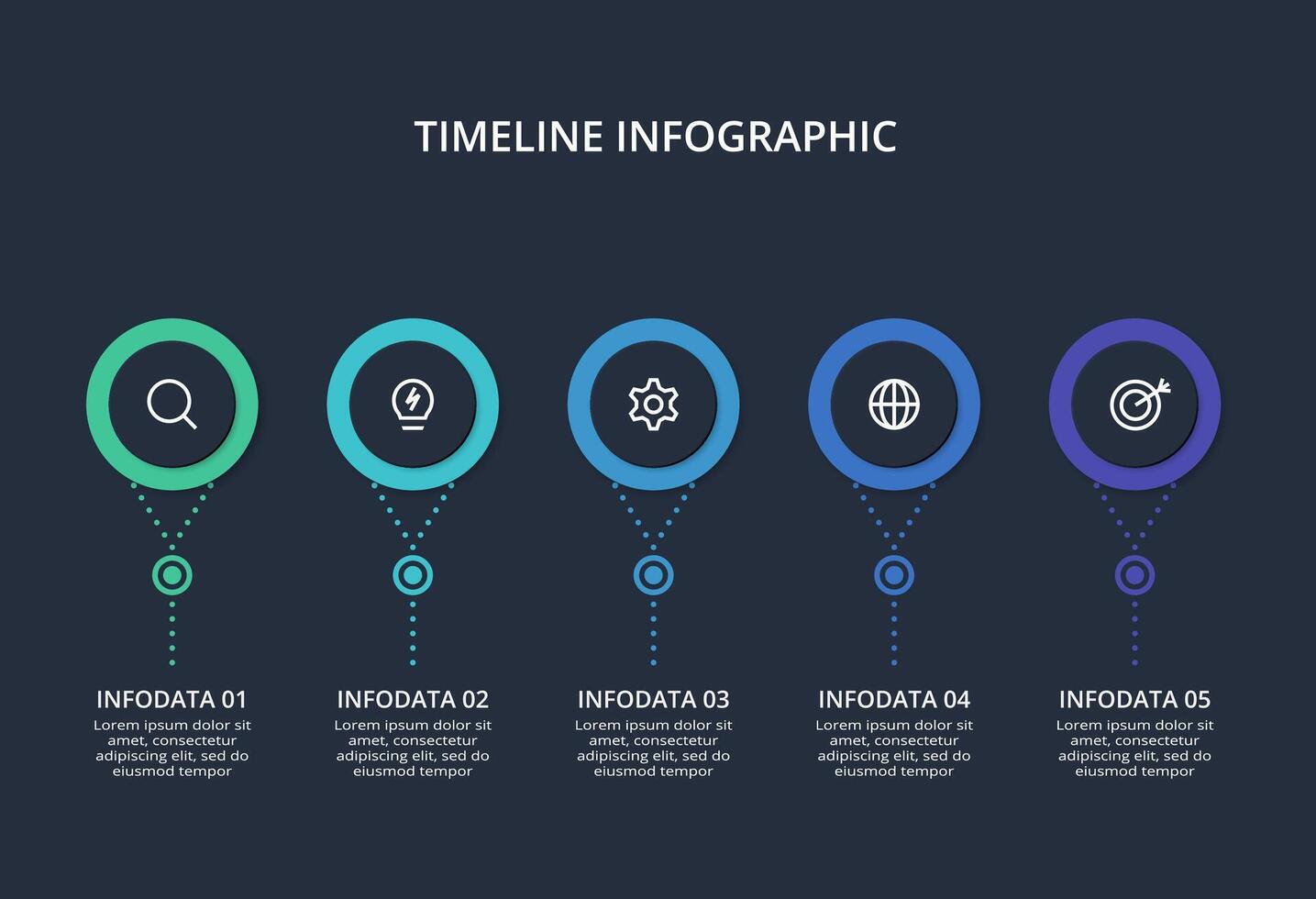 Creative dark infographic with 5 elements template for web on a black background, business, presentation. vector