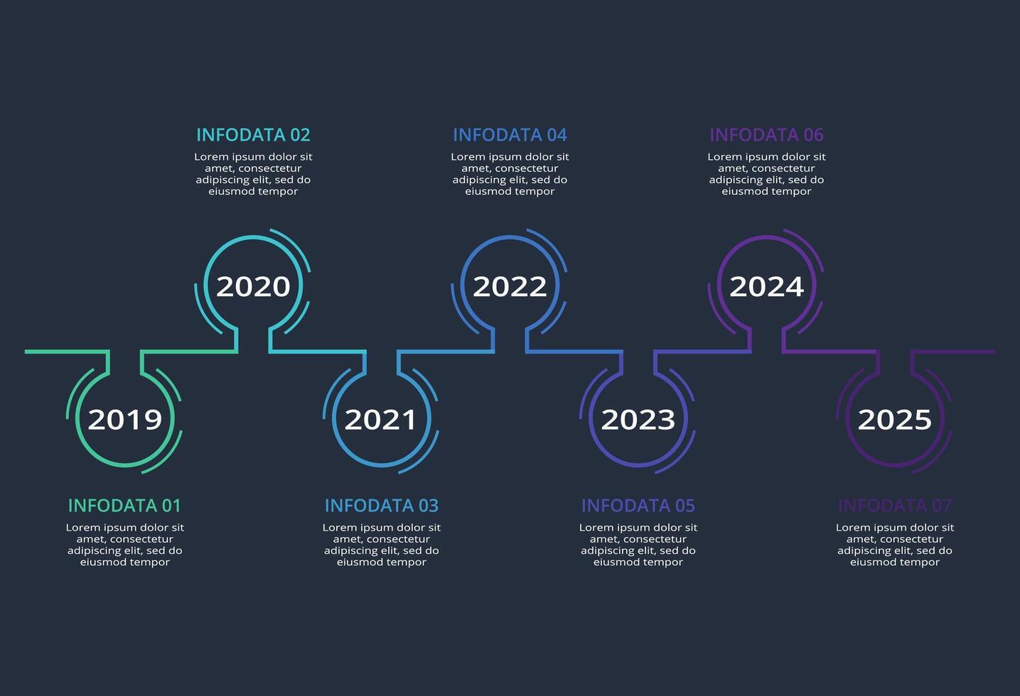 Creative dark infographic with 7 elements template for web on a black background, business, presentation. vector