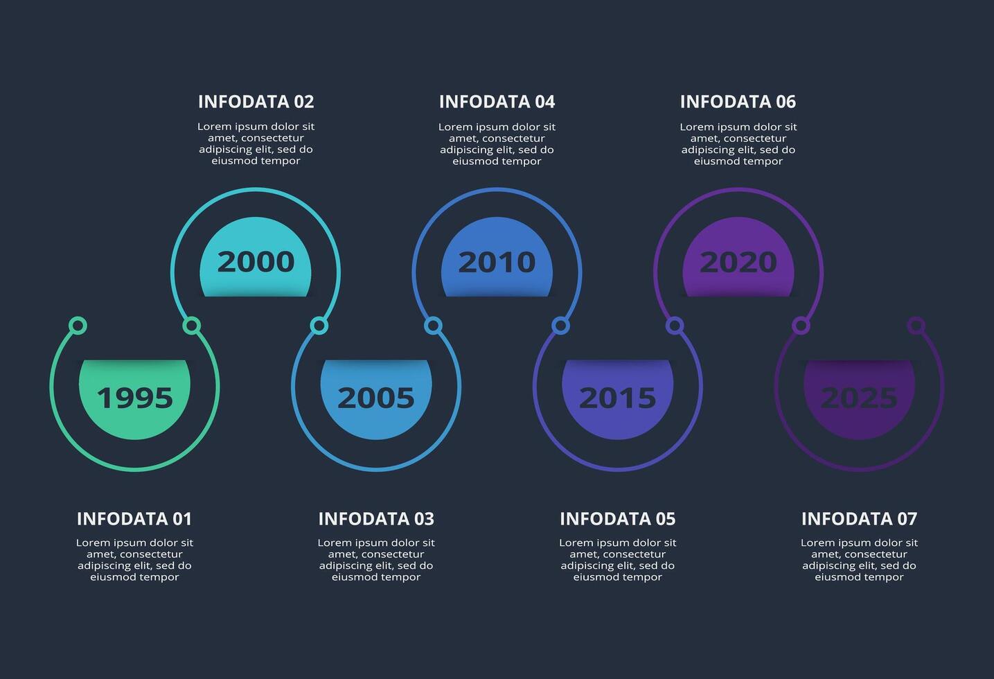 Creative dark infographic with 7 elements template for web on a black background, business, presentation. vector