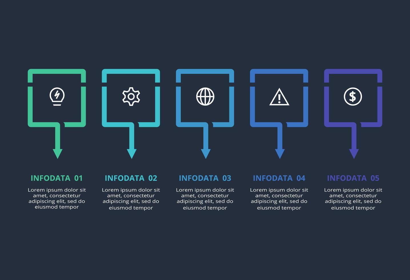 Creative dark infographic with 5 elements template for web on a black background, business, presentation. vector
