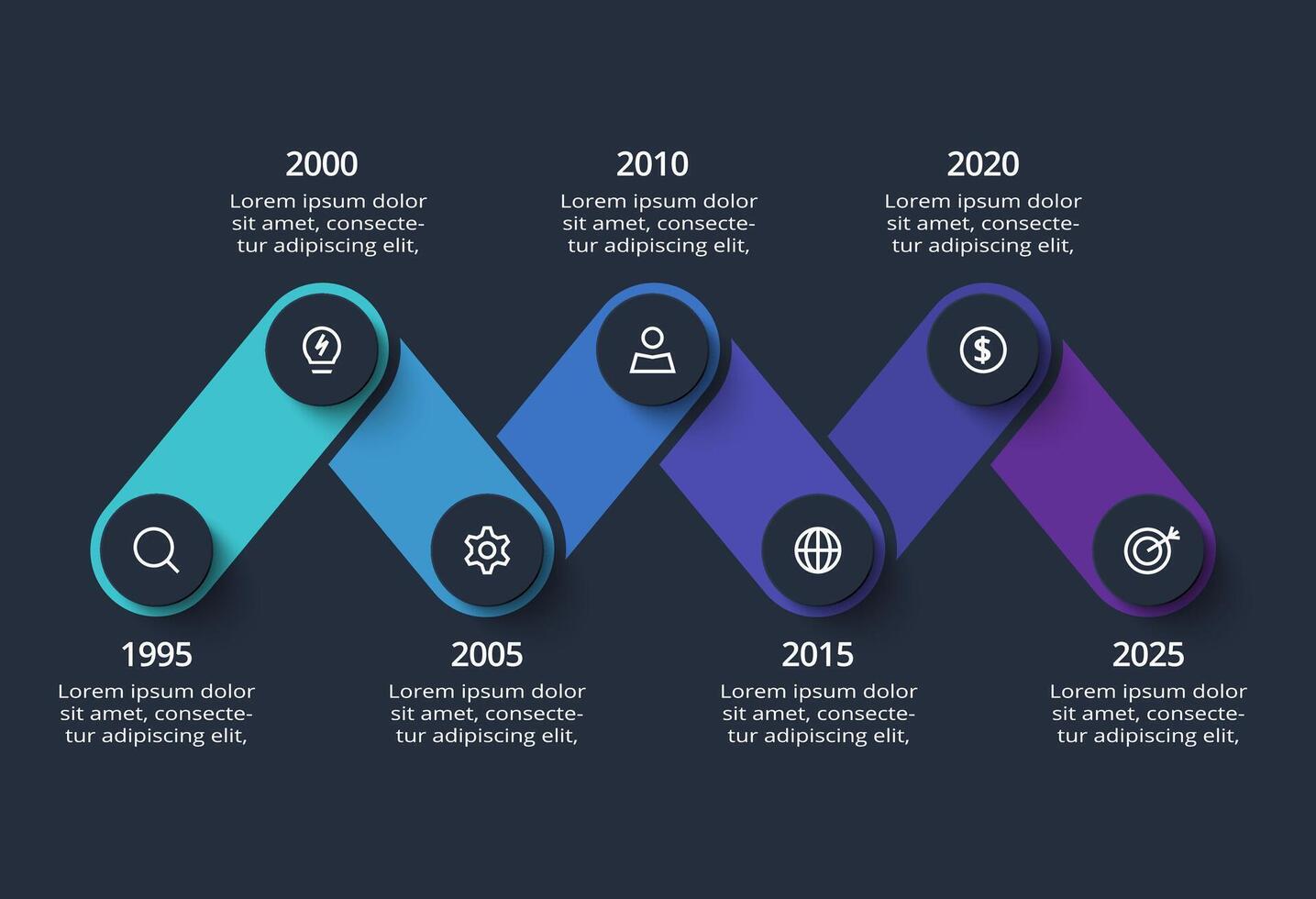 Creative dark infographic with 7 elements template for web on a black background, business, presentation. vector