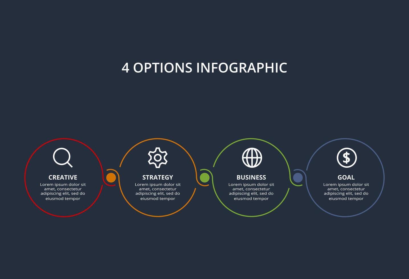 Line concept for infographic with 4steps, options, parts or processes. Template for web on a black background. vector