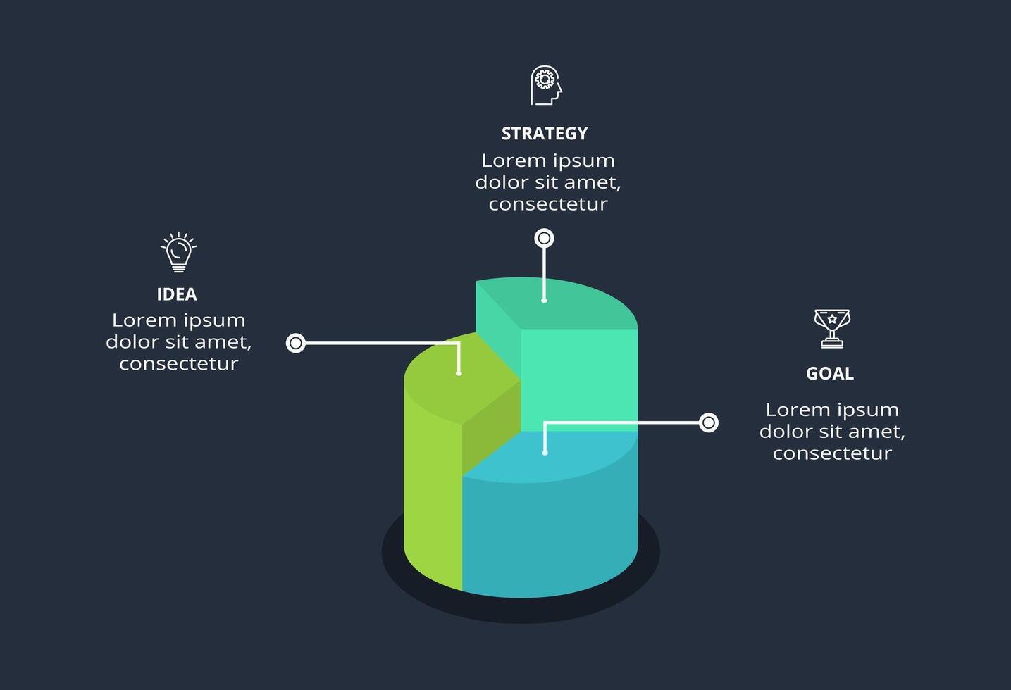 3d concept for infographic with 3 steps, options, parts or processes. Template for web on a black background. vector