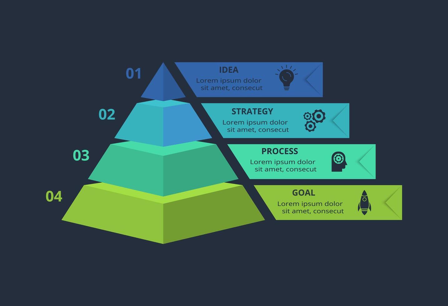 3d concept for infographic with 4 steps, options, parts or processes. Template for web on a black background. vector