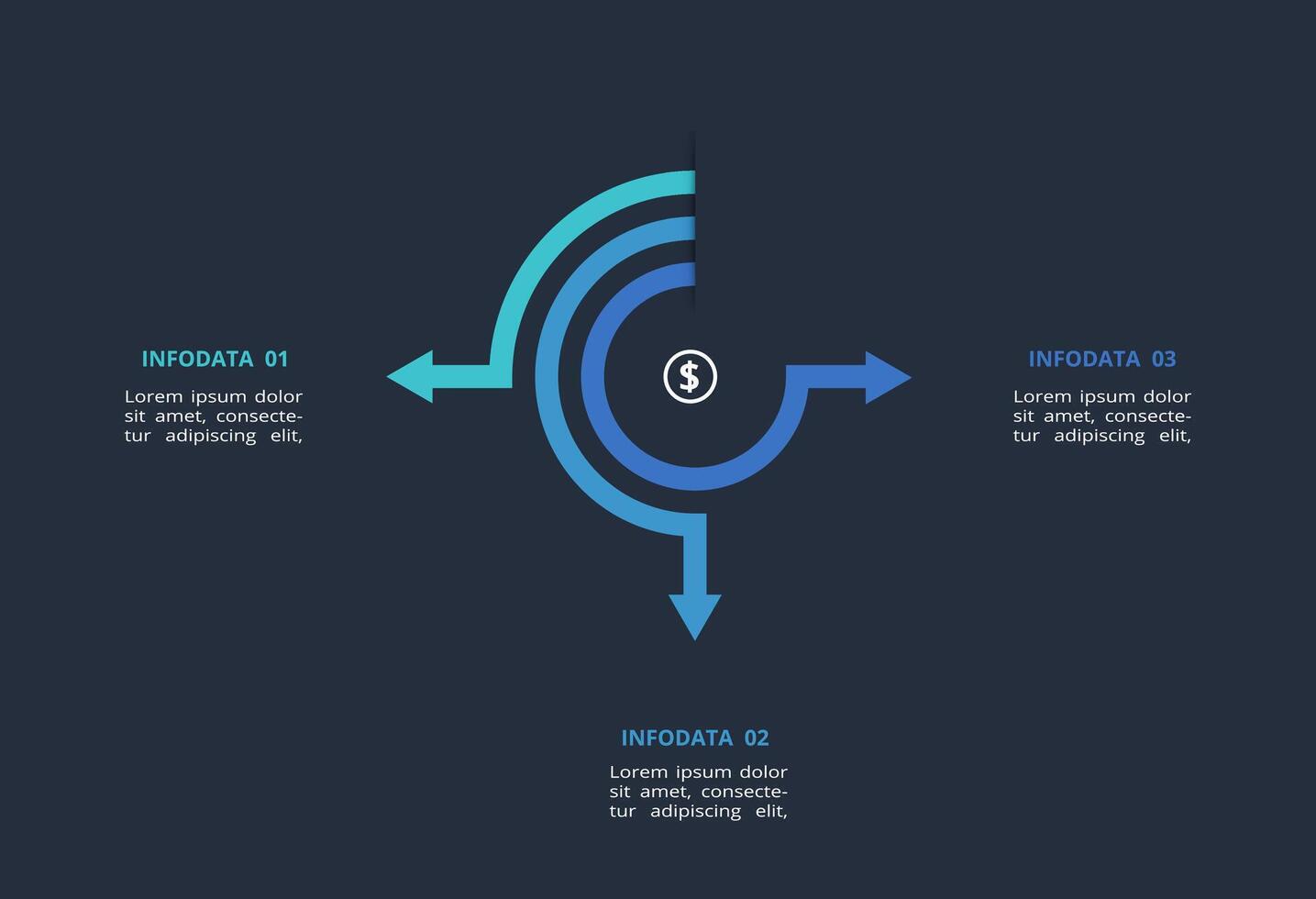Creative dark infographic with 3 elements template for web on a black background, business, presentation. vector
