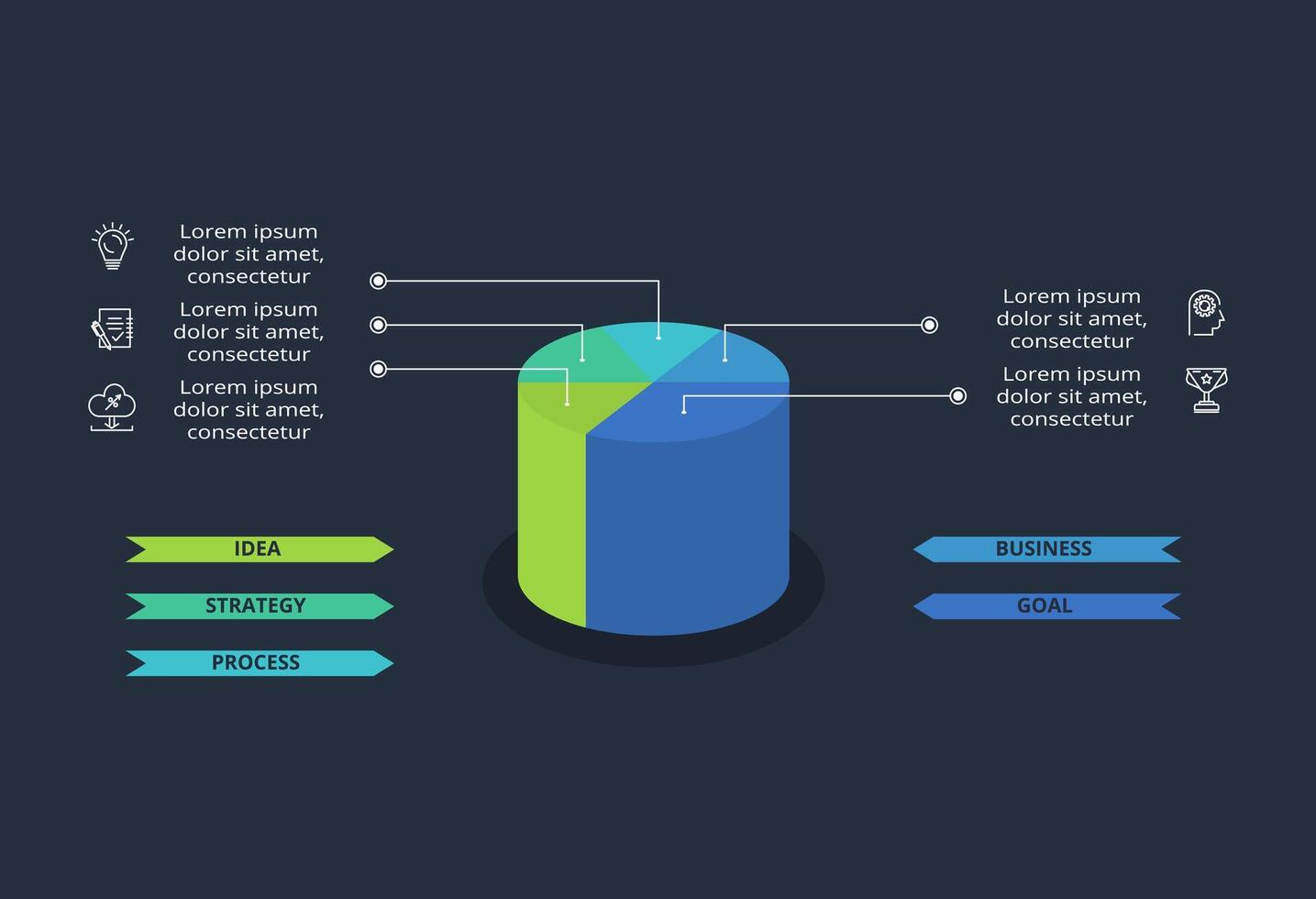 3d concept for infographic with 5 steps, options, parts or processes. Template for web on a black background. vector