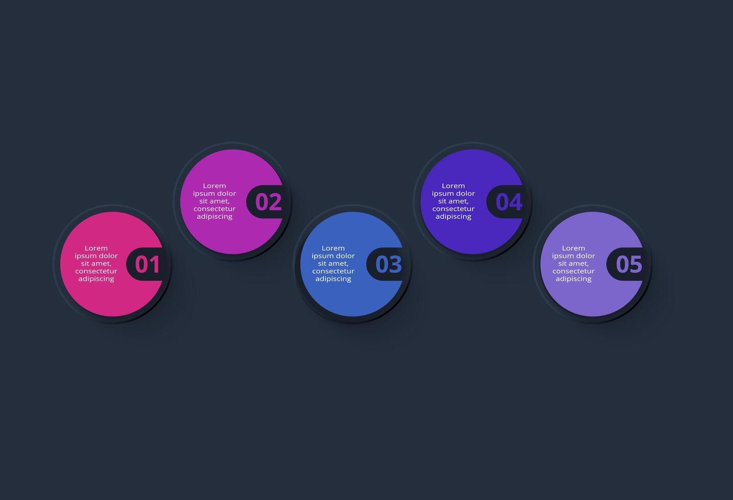 Creative dark infographic with 5 elements template for web on a black background, business, presentation. vector