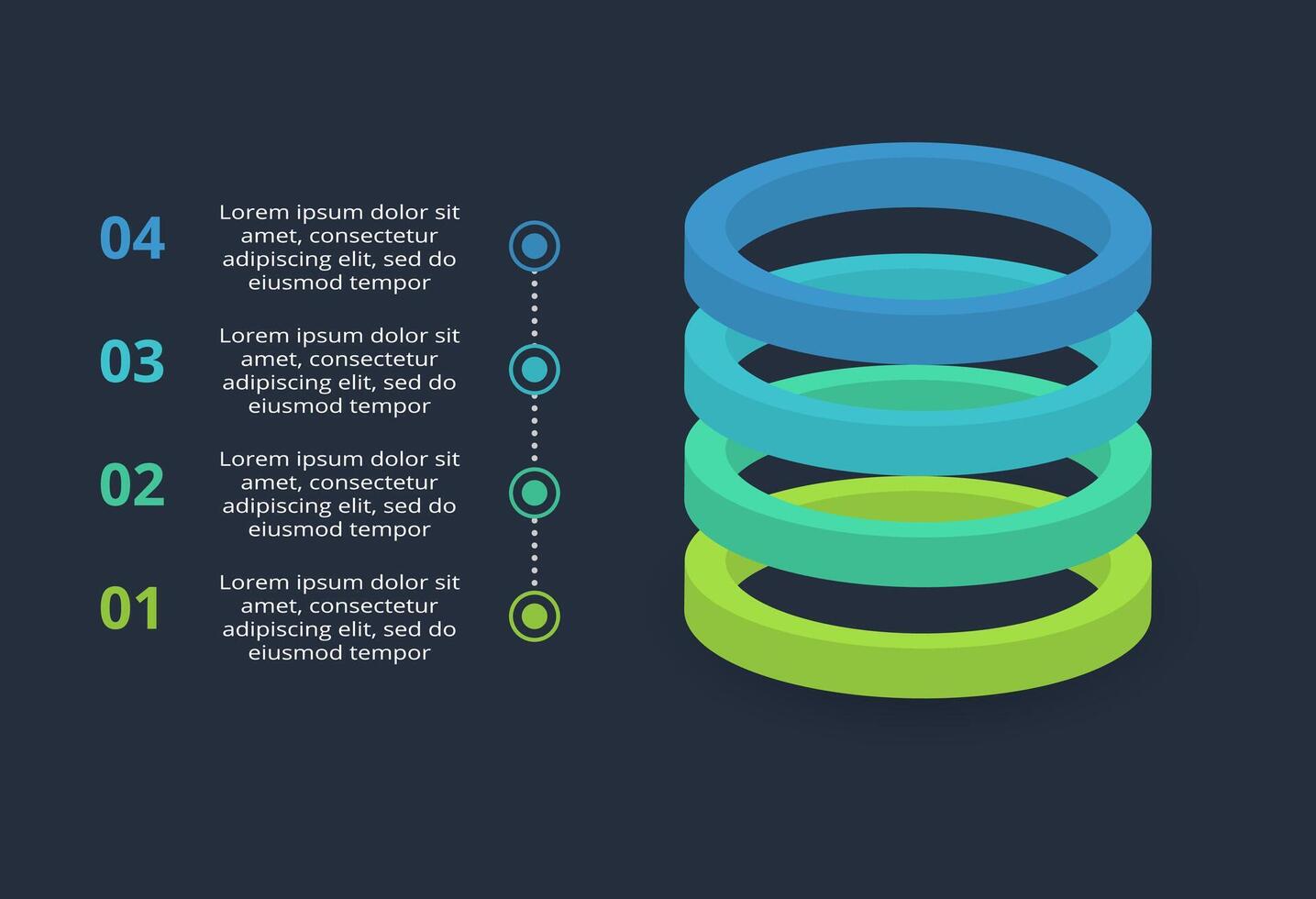 3d concept for infographic with 4 steps, options, parts or processes. Template for web on a black background. vector