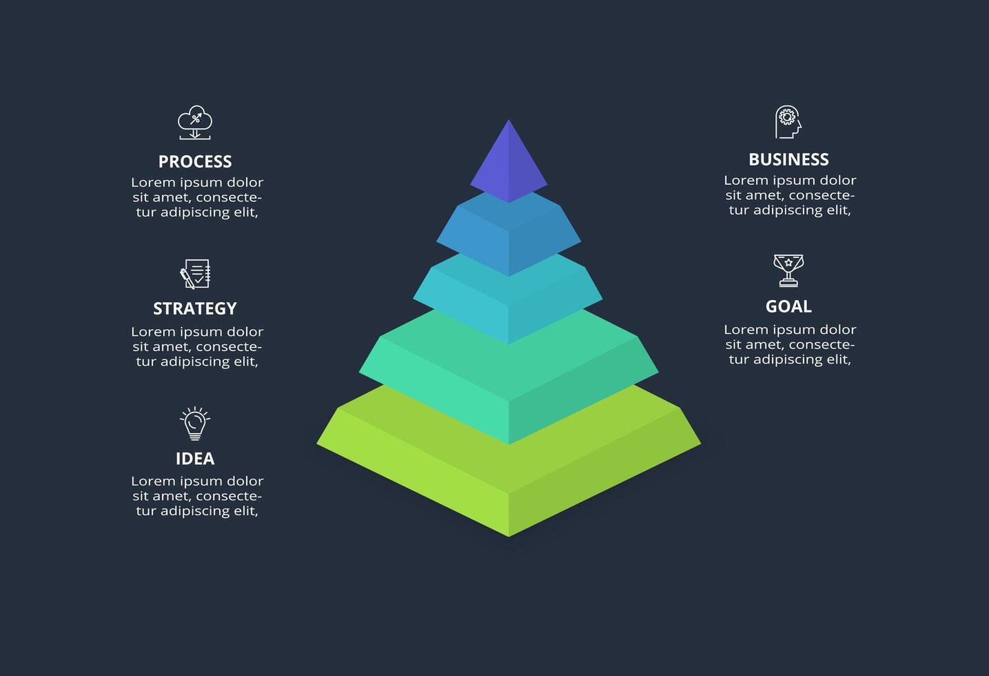 3d concept for infographic with 5 steps, options, parts or processes. Template for web on a black background. vector