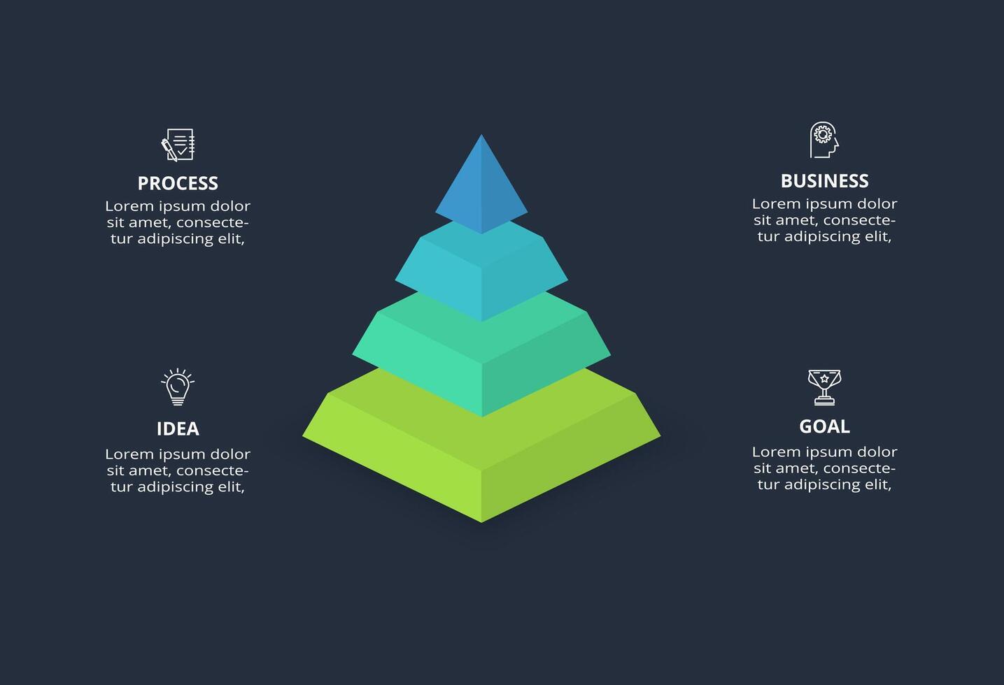 3d concept for infographic with 4 steps, options, parts or processes. Template for web on a black background. vector