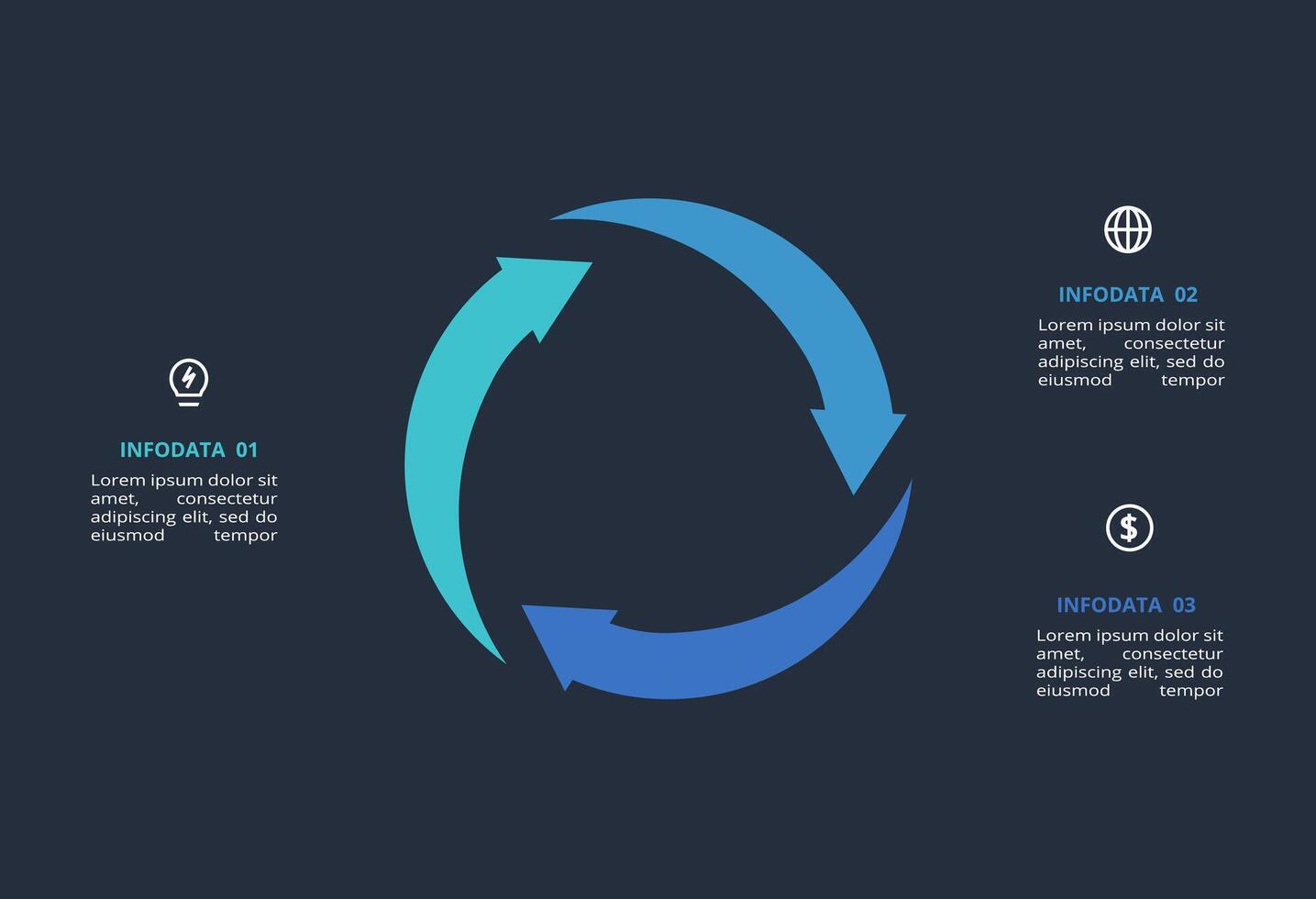 Creative dark infographic with 3 elements template for web on a black background, business, presentation. vector