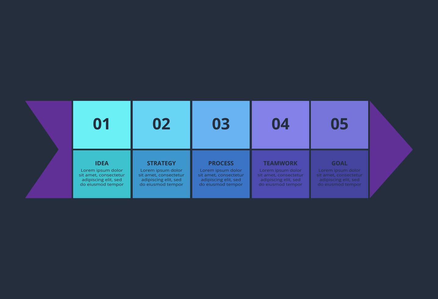 Creative dark infographic with 5 elements template for web on a black background, business, presentation. vector