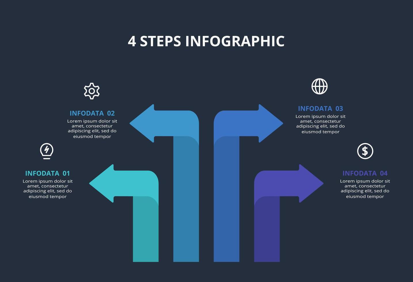 Creative dark infographic with 4 elements template for web on a black background, business, presentation. vector