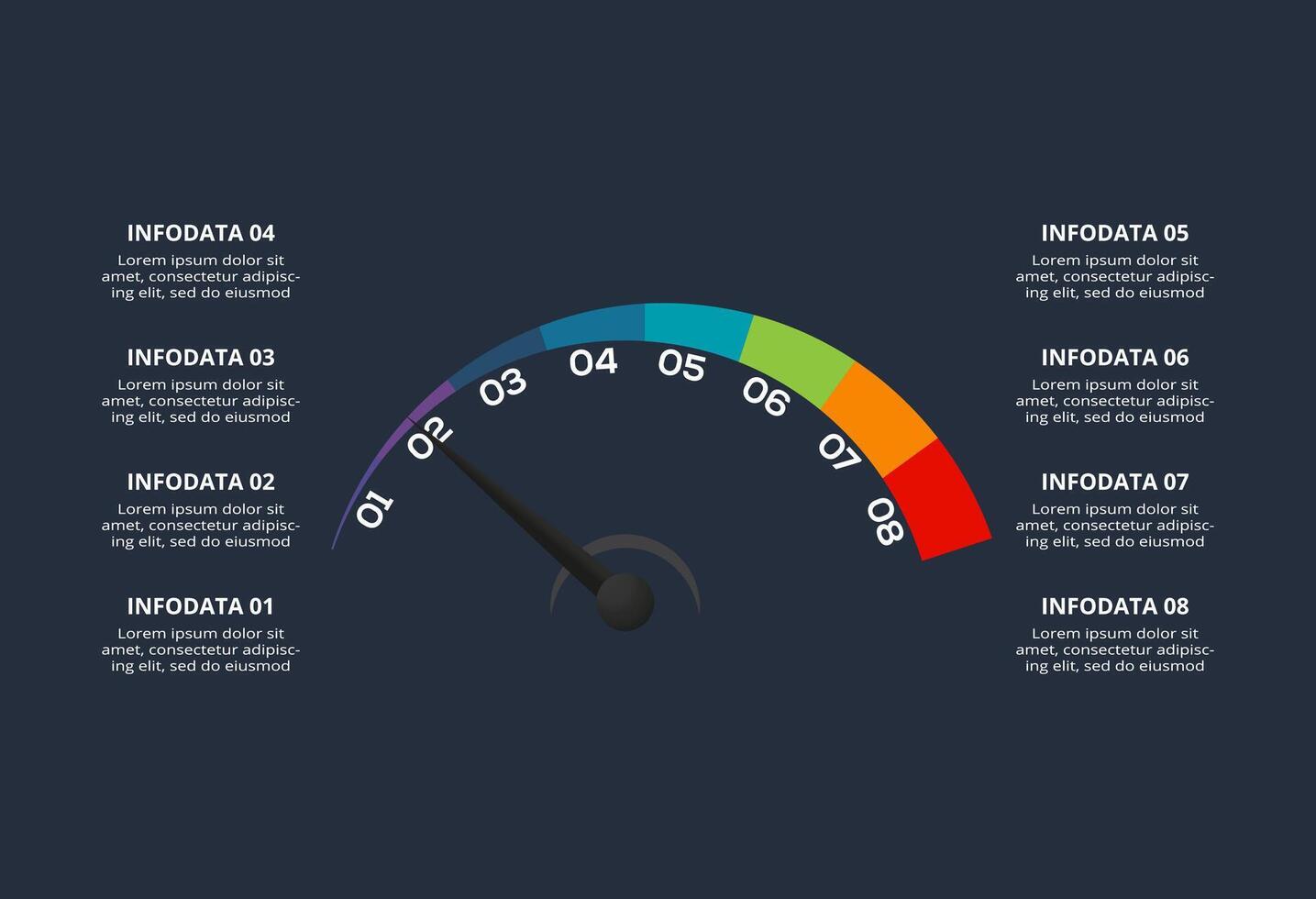 Creative dark infographic with 8 elements template for web on a black background, business, presentation. vector