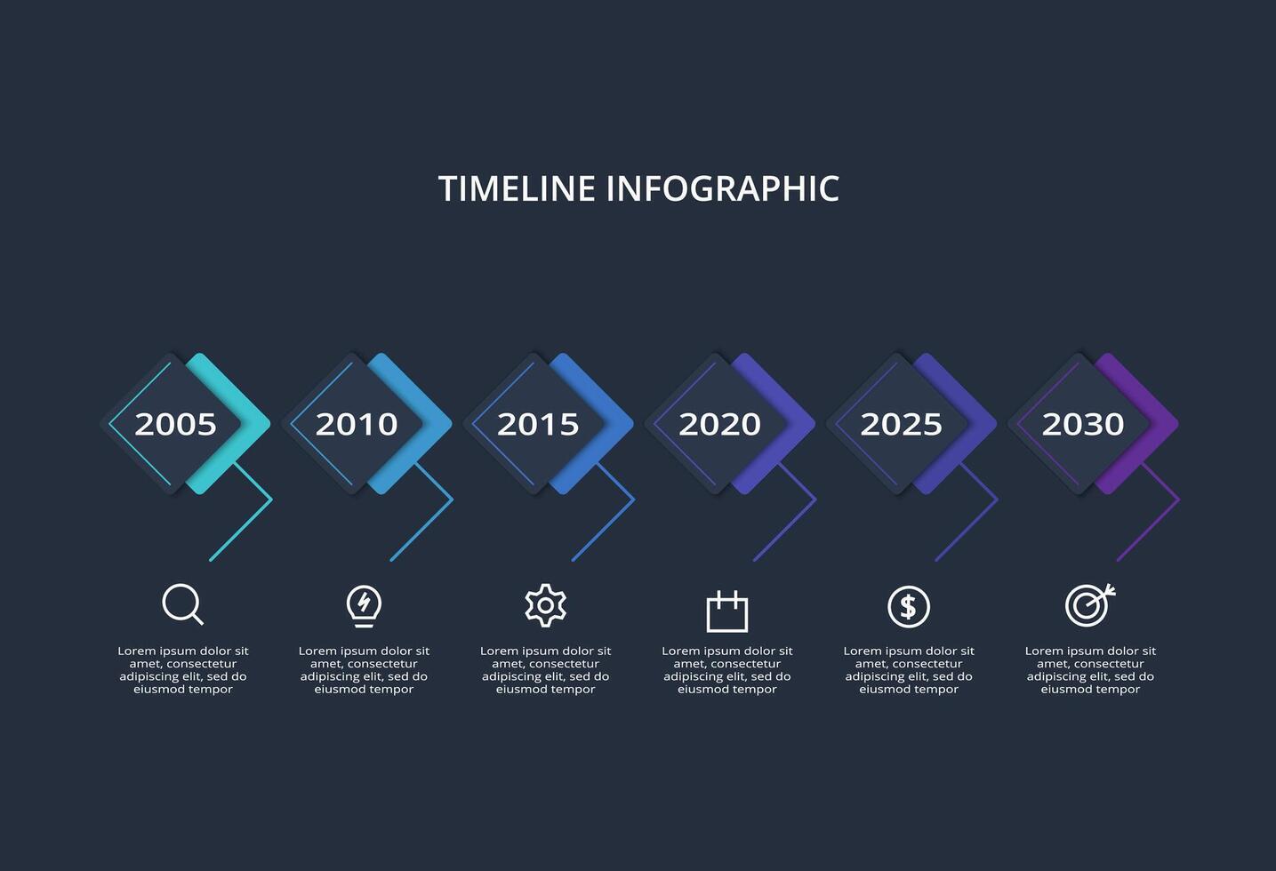 Creative dark infographic with 6 elements template for web on a black background, business, presentation. vector