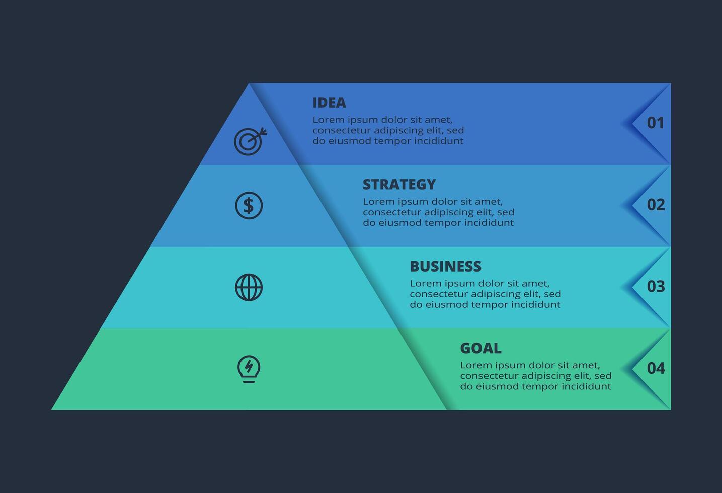 Creative dark infographic with 4 elements template for web on a black background, business, presentation. vector