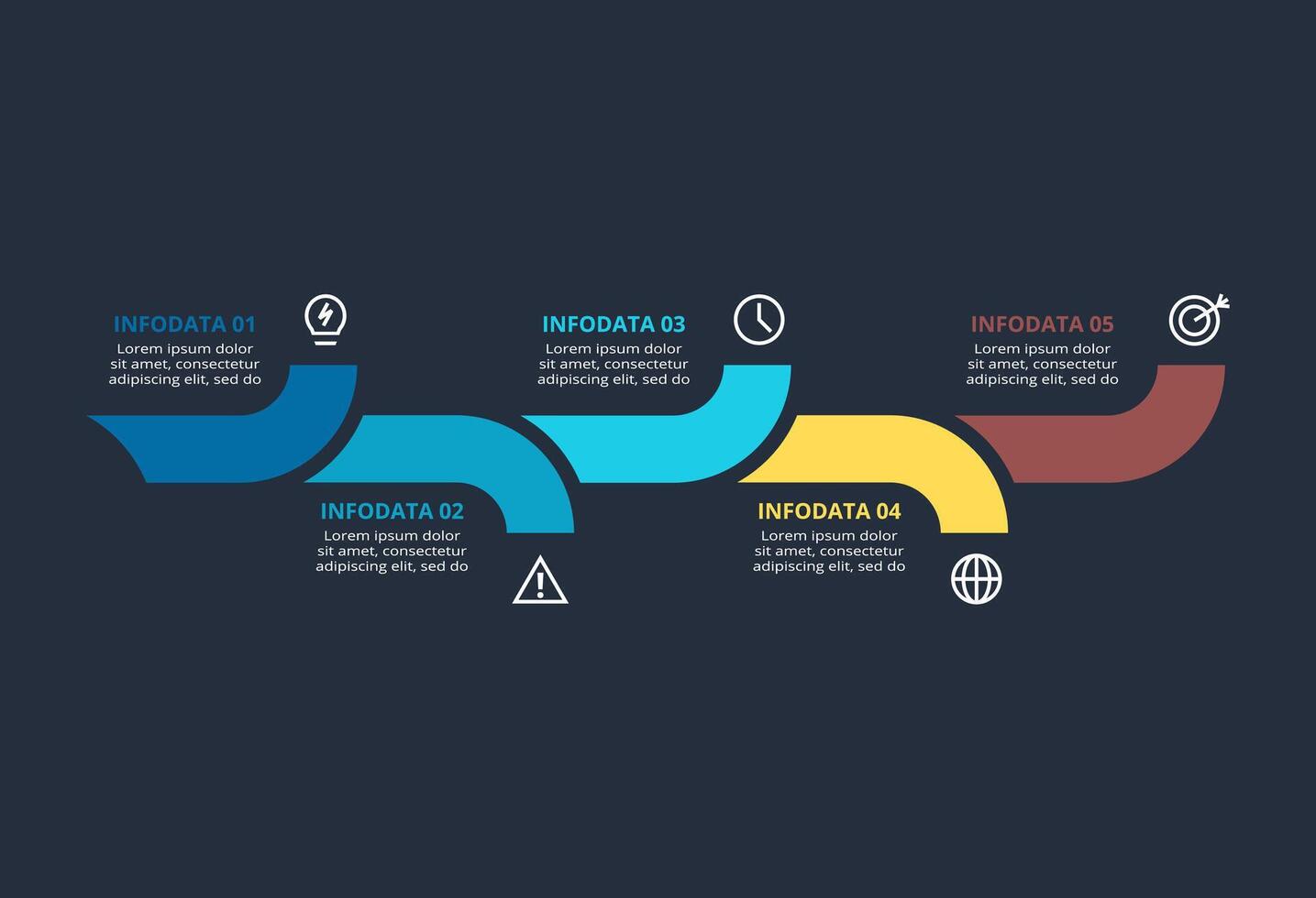 Creative dark infographic with 5 elements template for web on a black background, business, presentation. vector