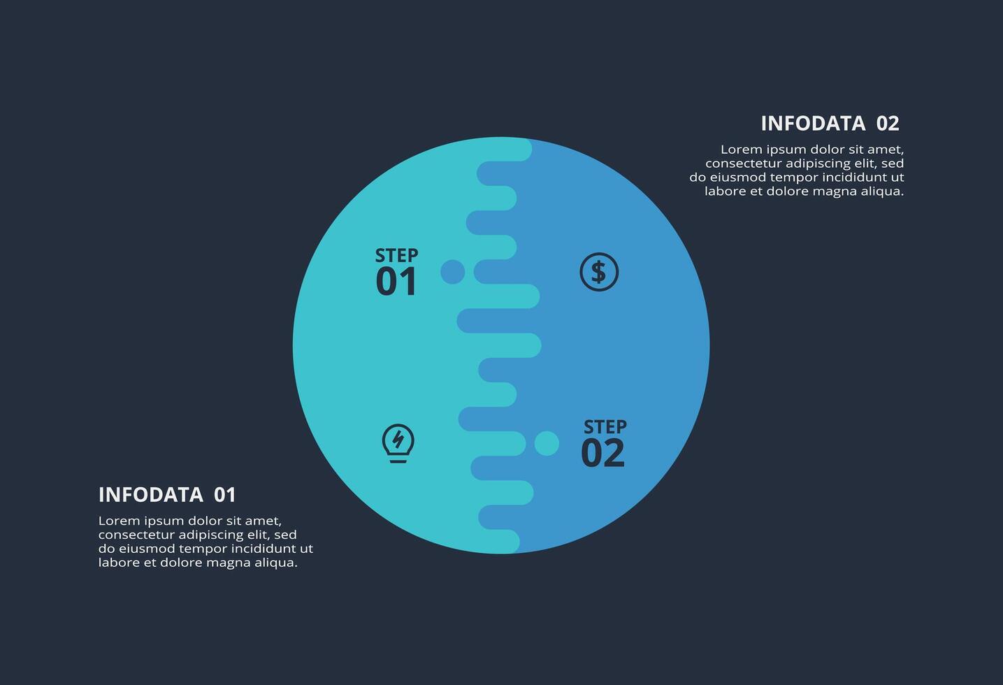 Circle dark infographic with 2 elements template for web on a black background, business, presentation. vector