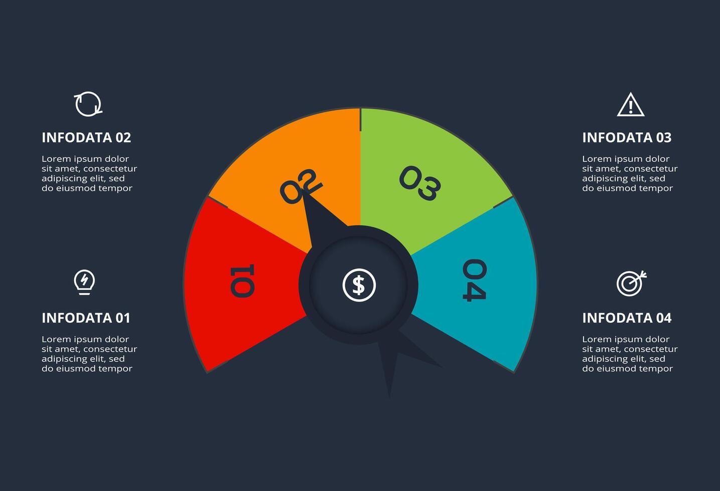 Creative dark infographic with 4 elements template for web on a black background, business, presentation. vector