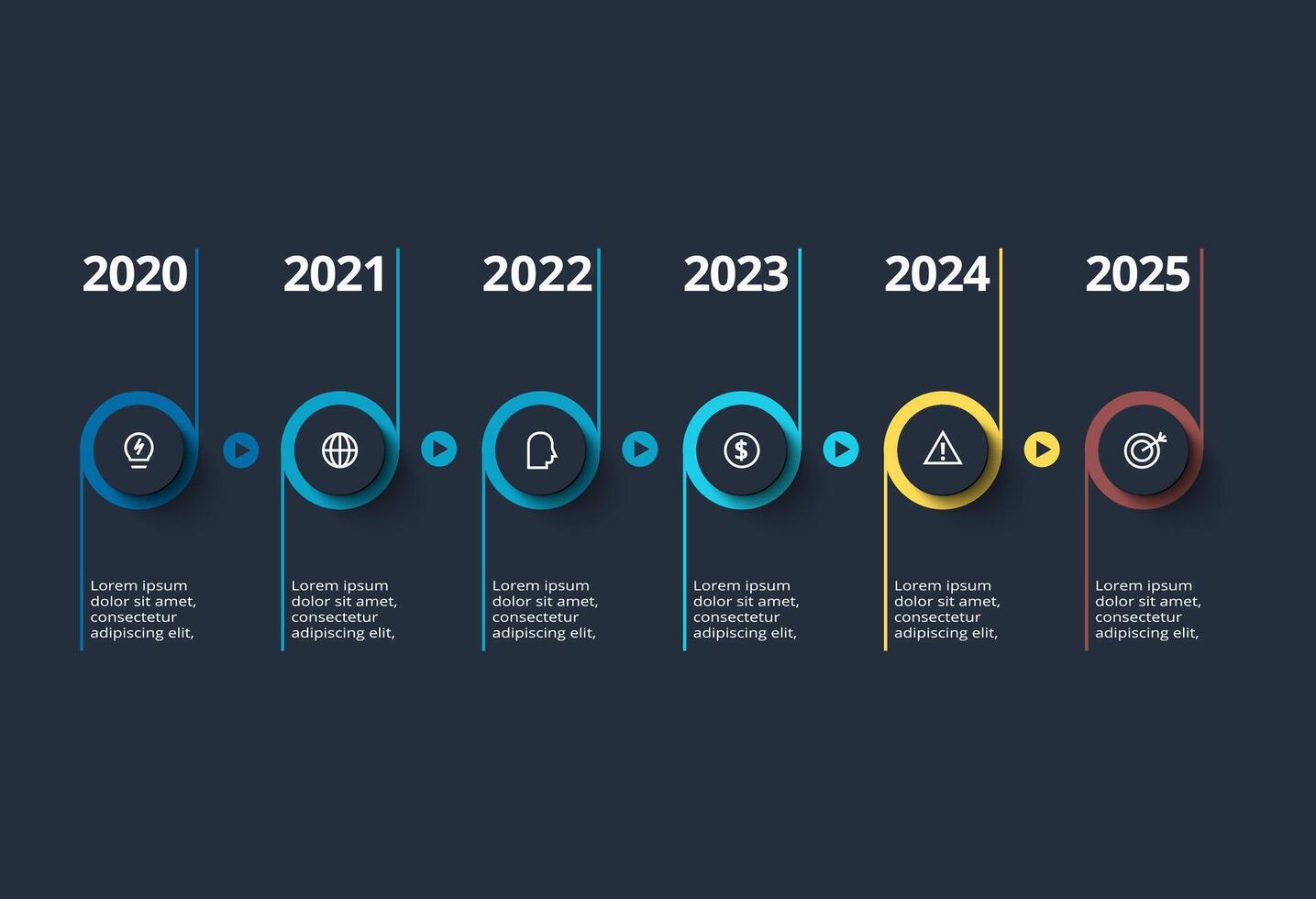 Creative dark infographic with 6 elements template for web on a black background, business, presentation. vector