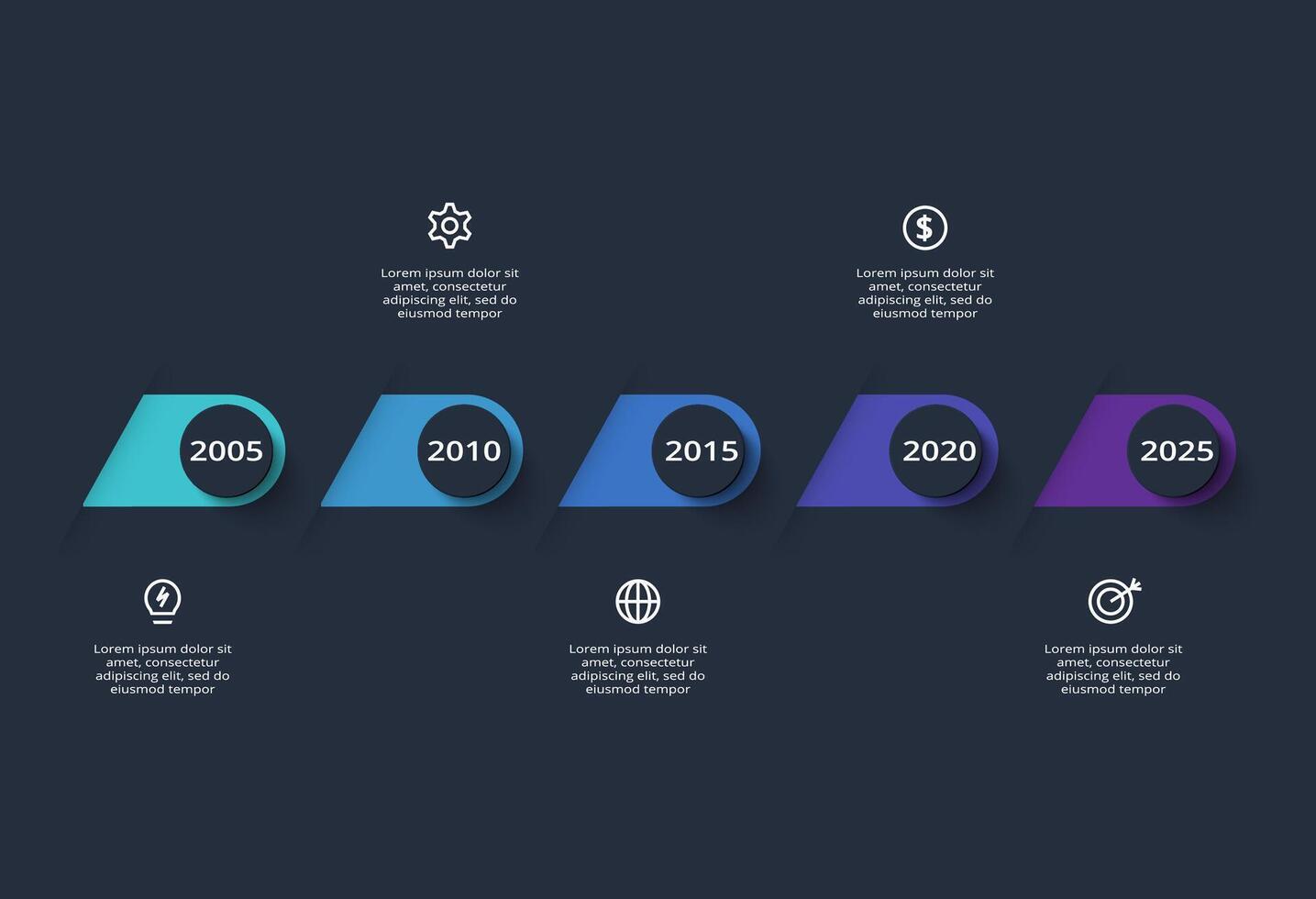 Creative dark infographic with 5 elements template for web on a black background, business, presentation. vector