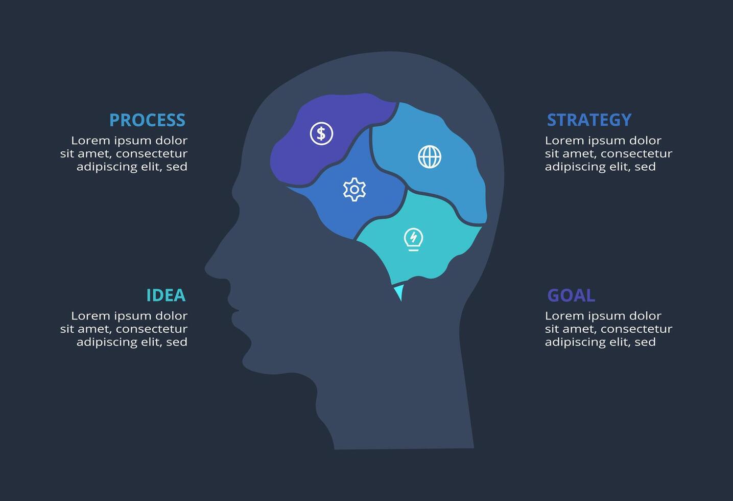 Creative dark infographic with 4 elements template for web on a black background, business, presentation. vector