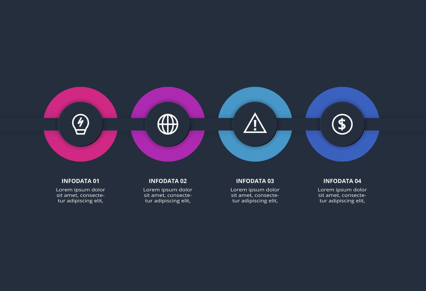 Creative dark infographic with 4 elements template for web on a black background, business, presentation. vector