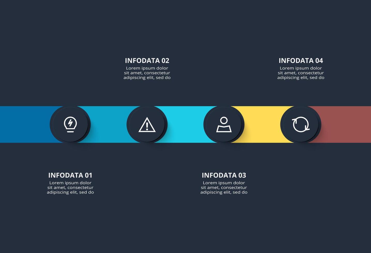 Creative dark infographic with 4 elements template for web on a black background, business, presentation. vector