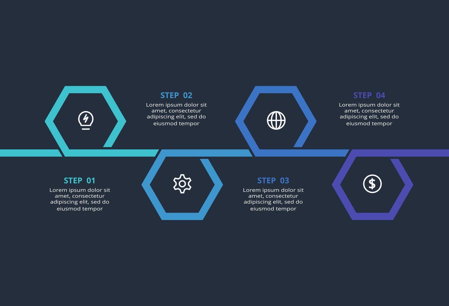 Creative dark infographic with 4 elements template for web on a black background, business, presentation. vector