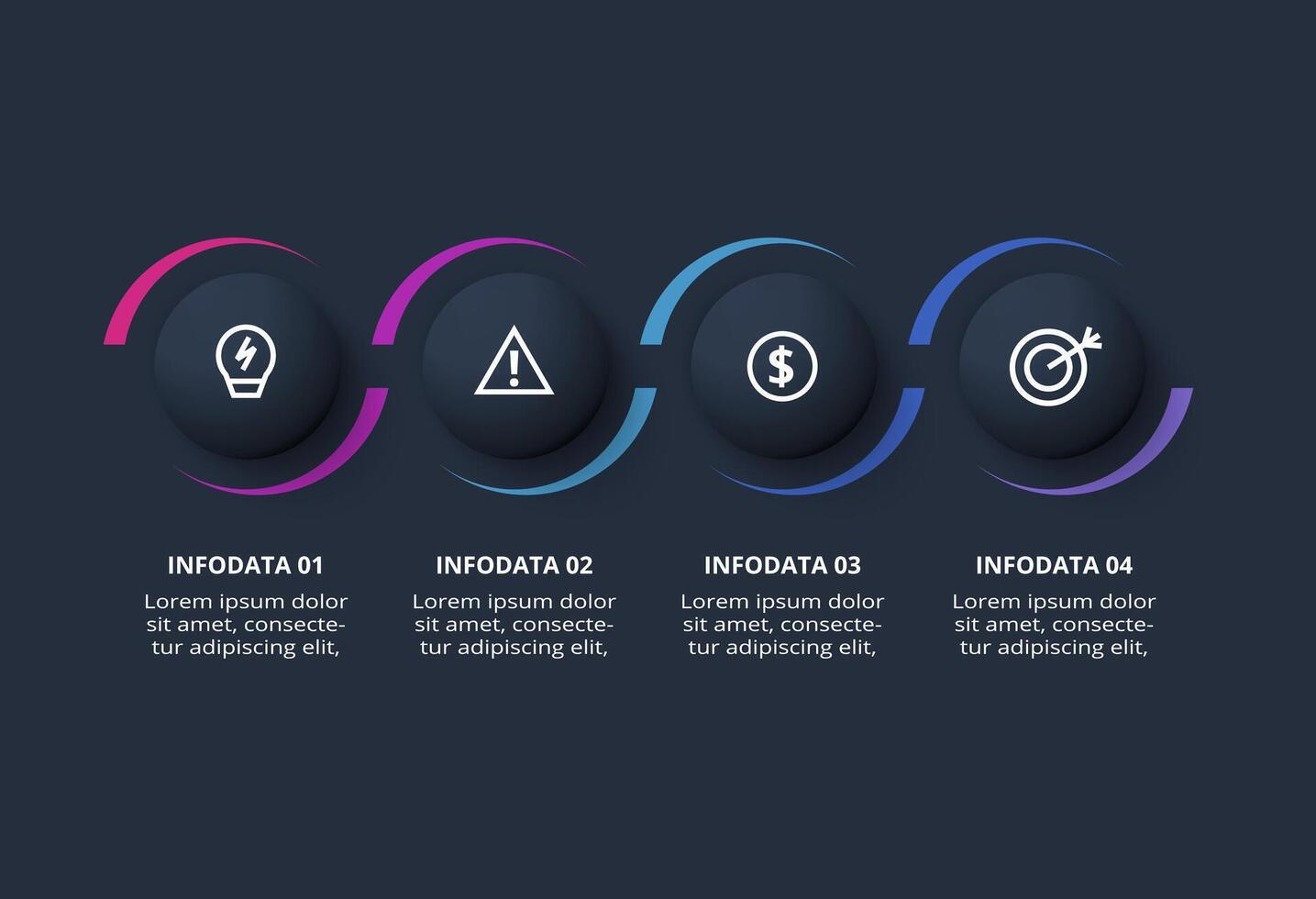 Creative dark infographic with 4 elements template for web on a black background, business, presentation. vector