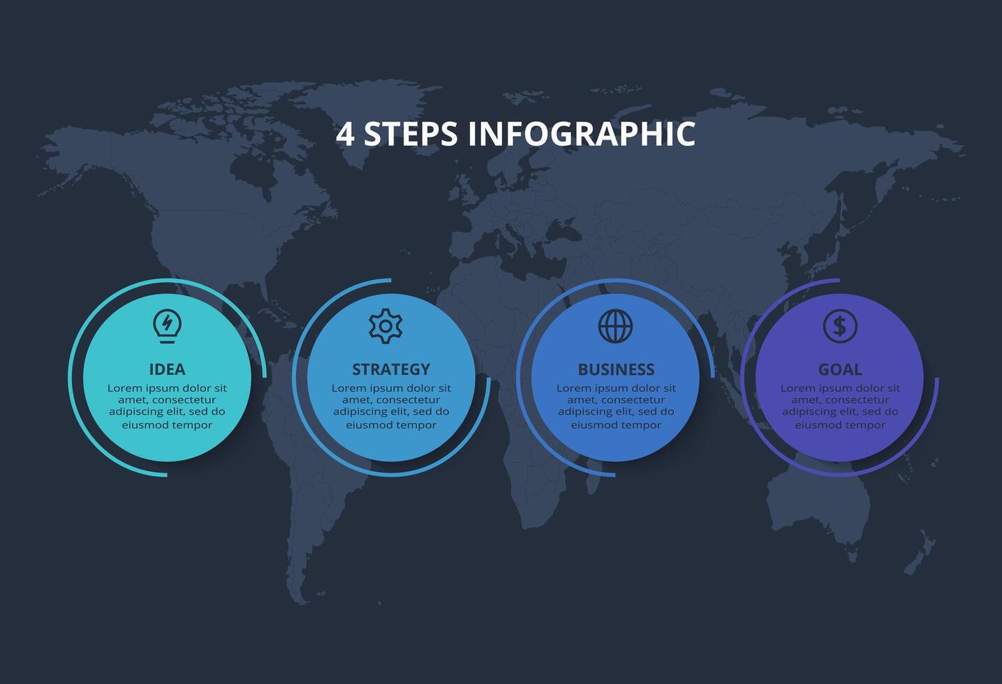Creative dark infographic with 4 elements template for web on a black background, business, presentation. vector