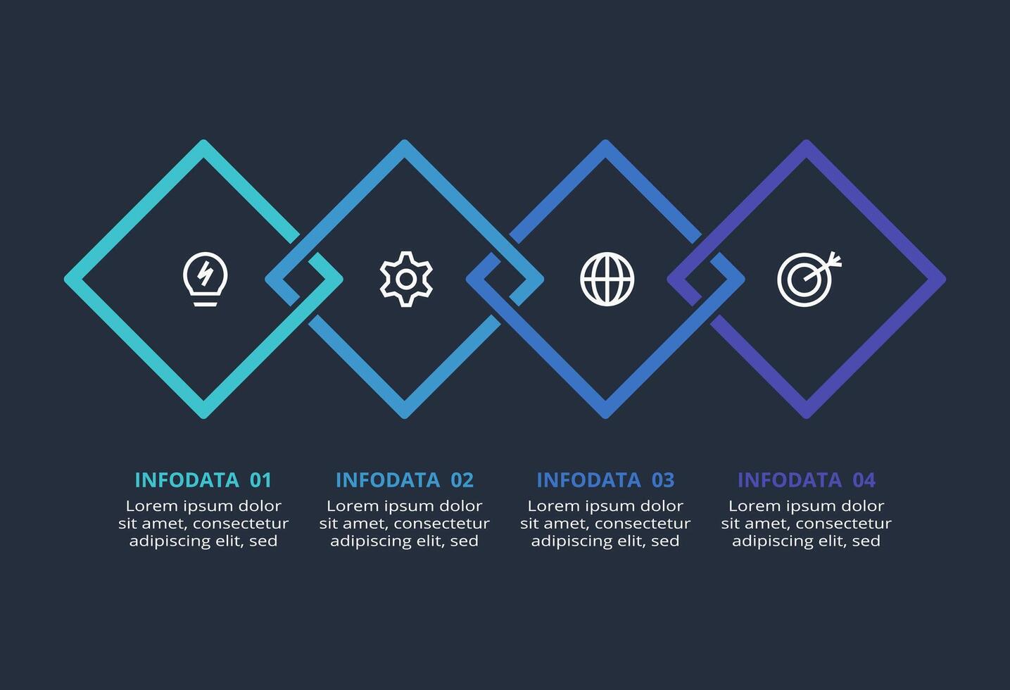 Creative dark infographic with 4 elements template for web on a black background, business, presentation. vector