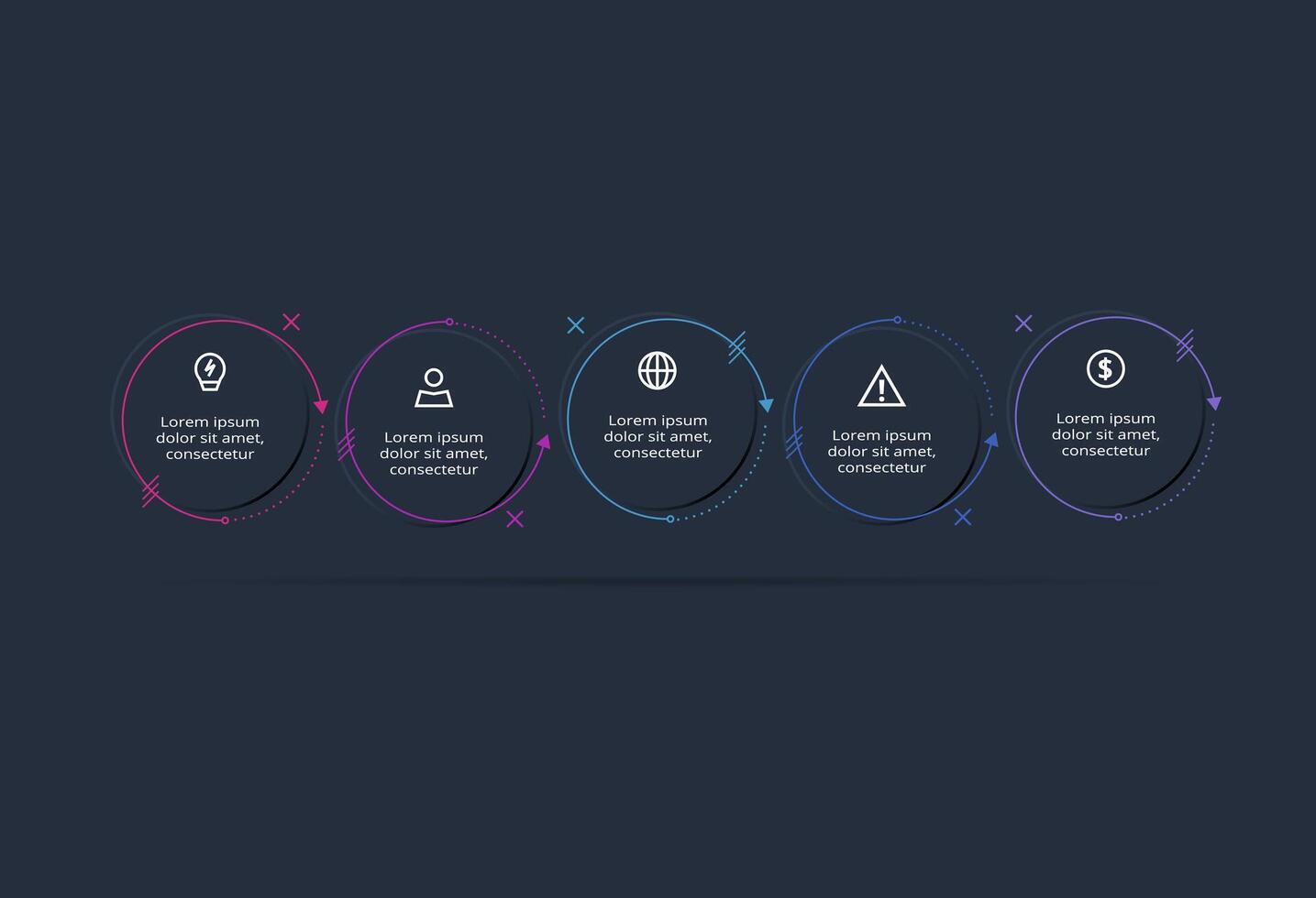 Creative dark infographic with 5 elements template for web on a black background, business, presentation. vector