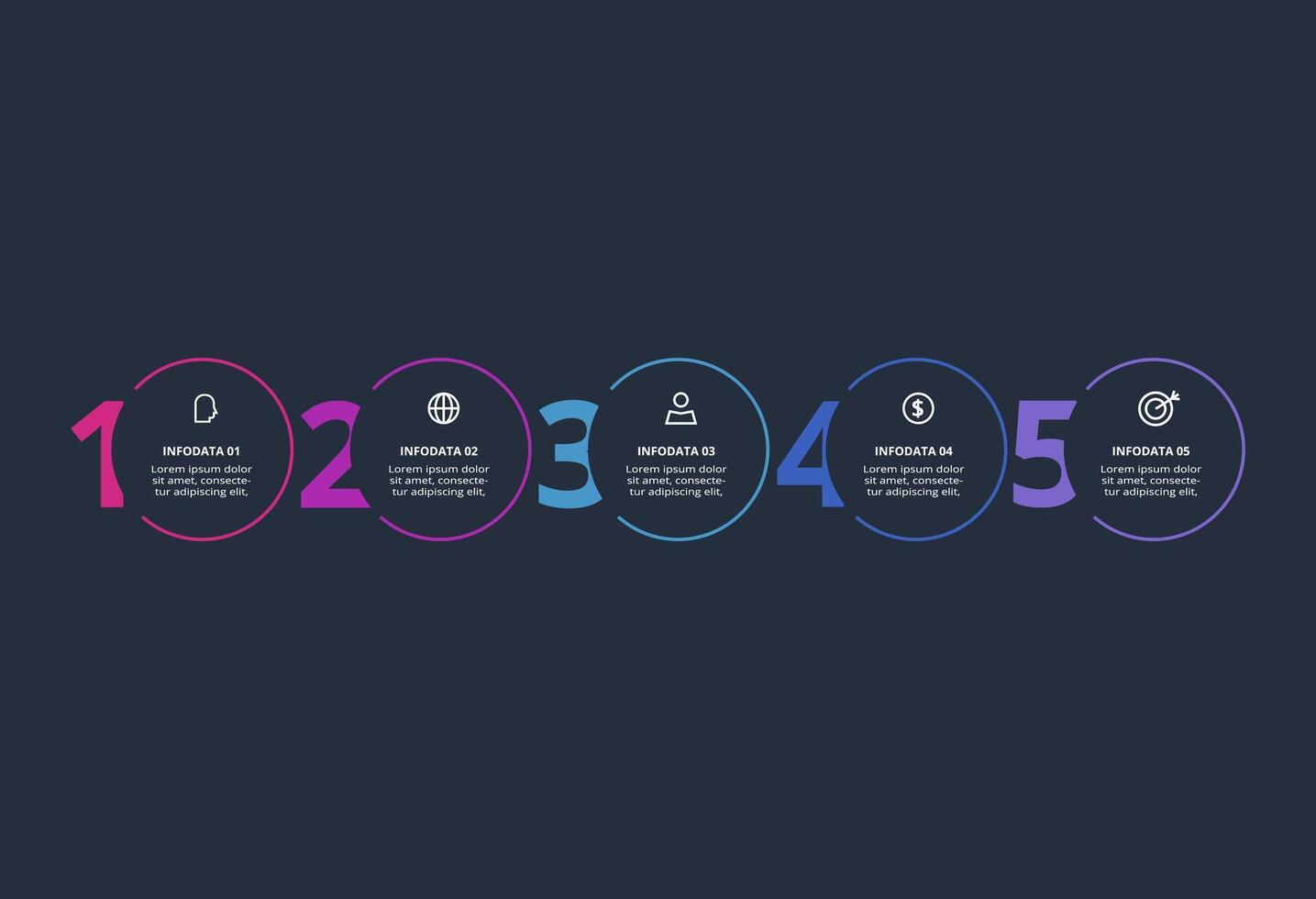 Creative dark infographic with 5 elements template for web on a black background, business, presentation. vector