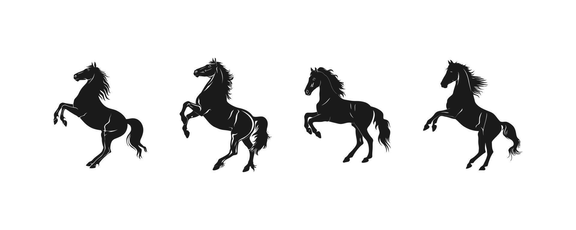 Silhouettes of Rearing Horses in Black and White. icon design. vector