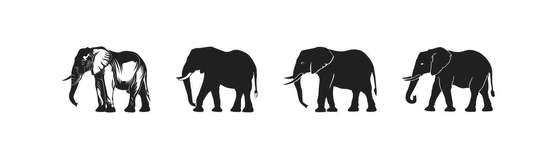 Elephant Silhouette Illustrations in Various Poses. icon design. vector